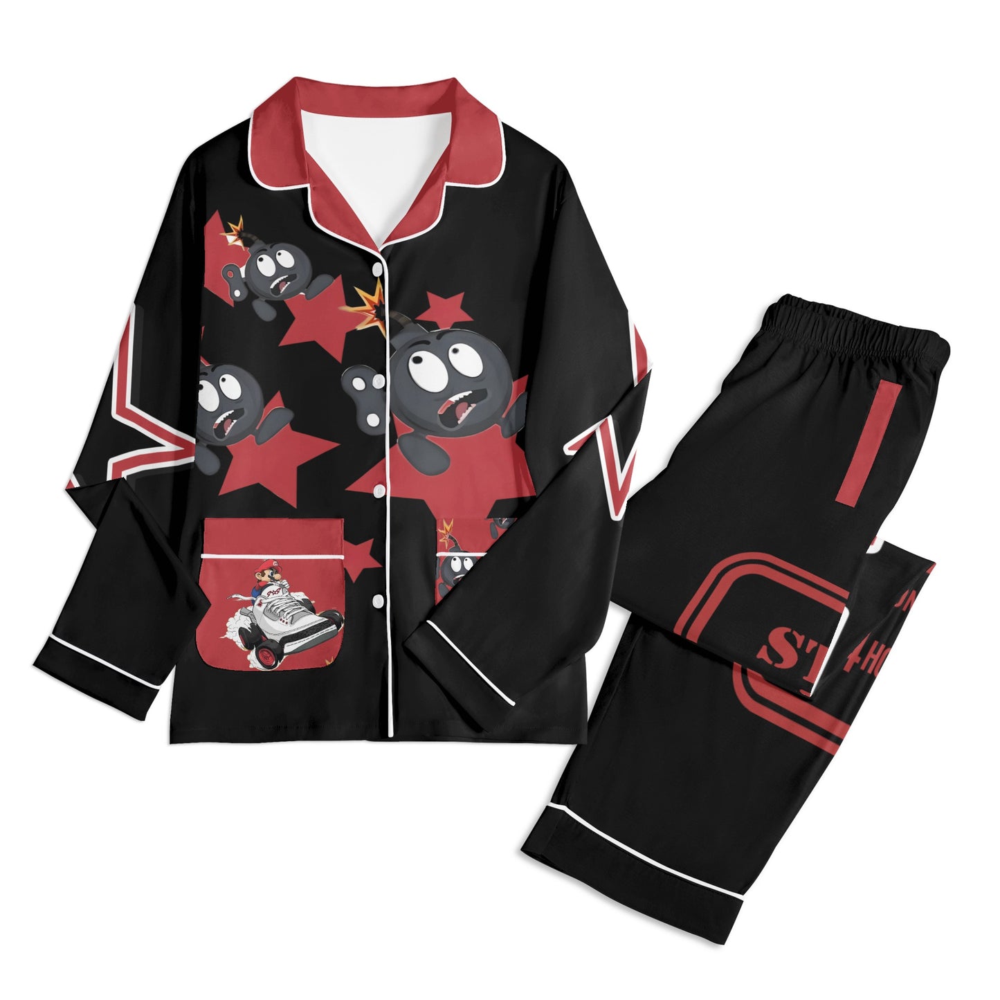 S.I.Y.L (Stay In Your Lane) Children Black/Maroon Long Sleeve Nightwear Pajama Set