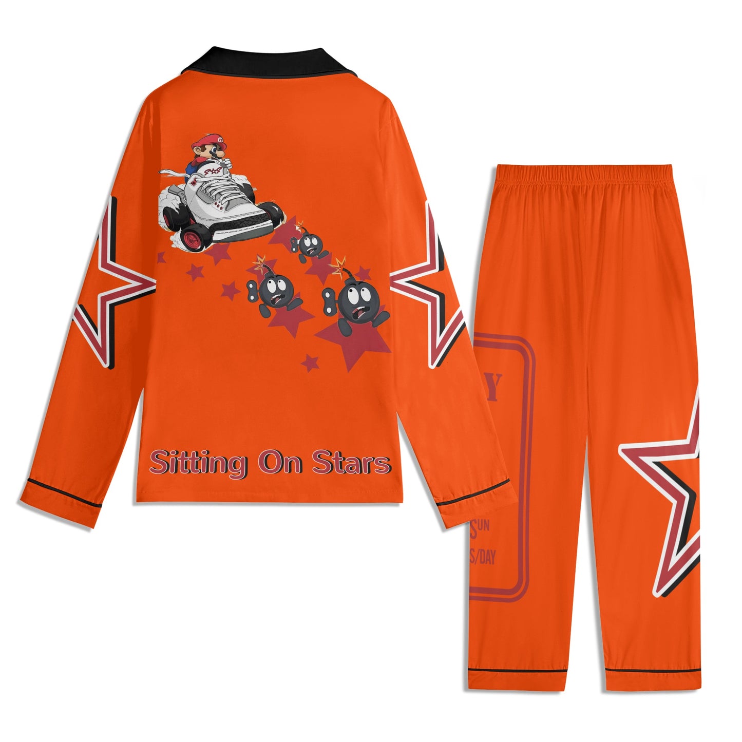 S.I.Y.L (Stay In Your Lane) Children DarkOrange/Maroon Long Sleeve Nightwear Pajama Set