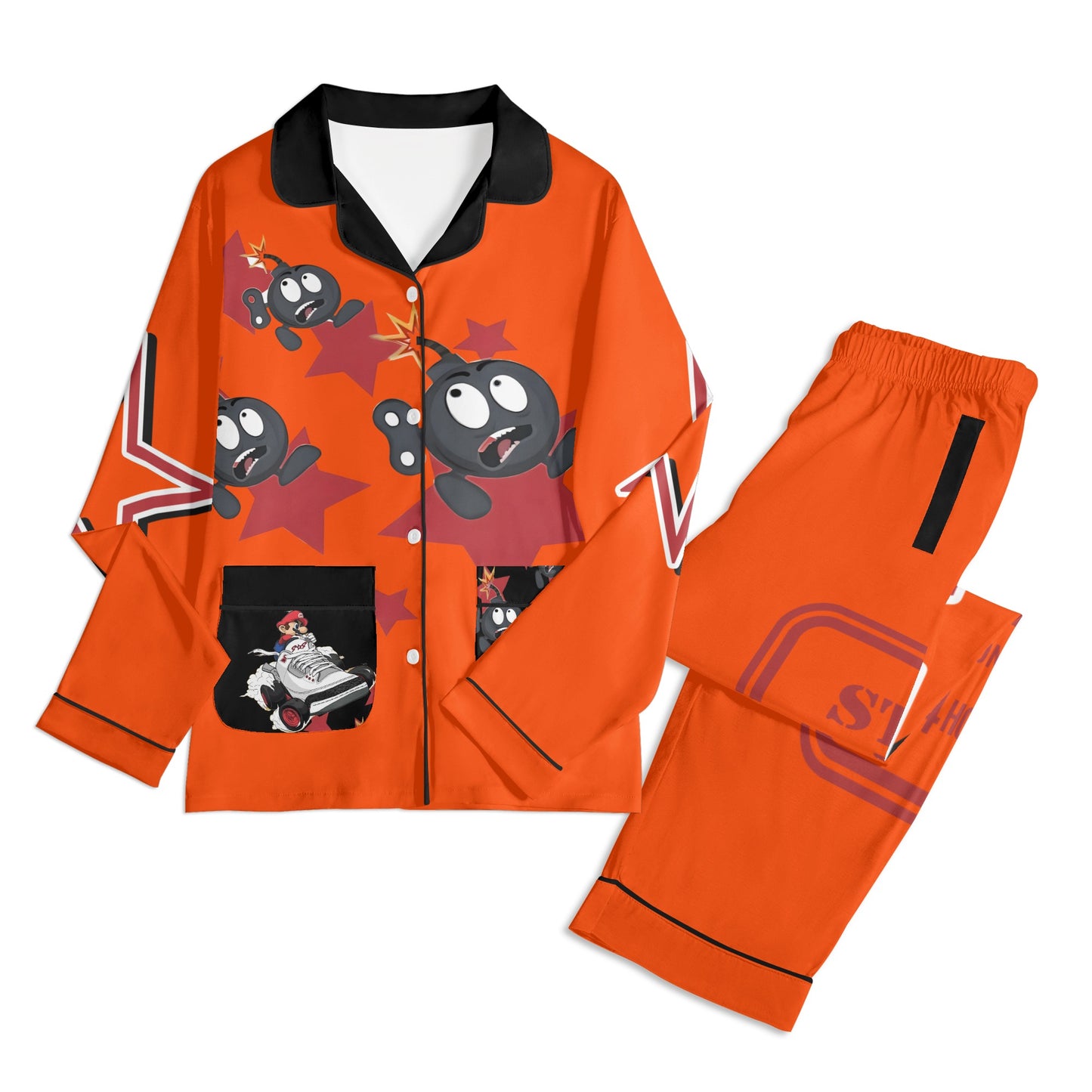 S.I.Y.L (Stay In Your Lane) Children DarkOrange/Maroon Long Sleeve Nightwear Pajama Set