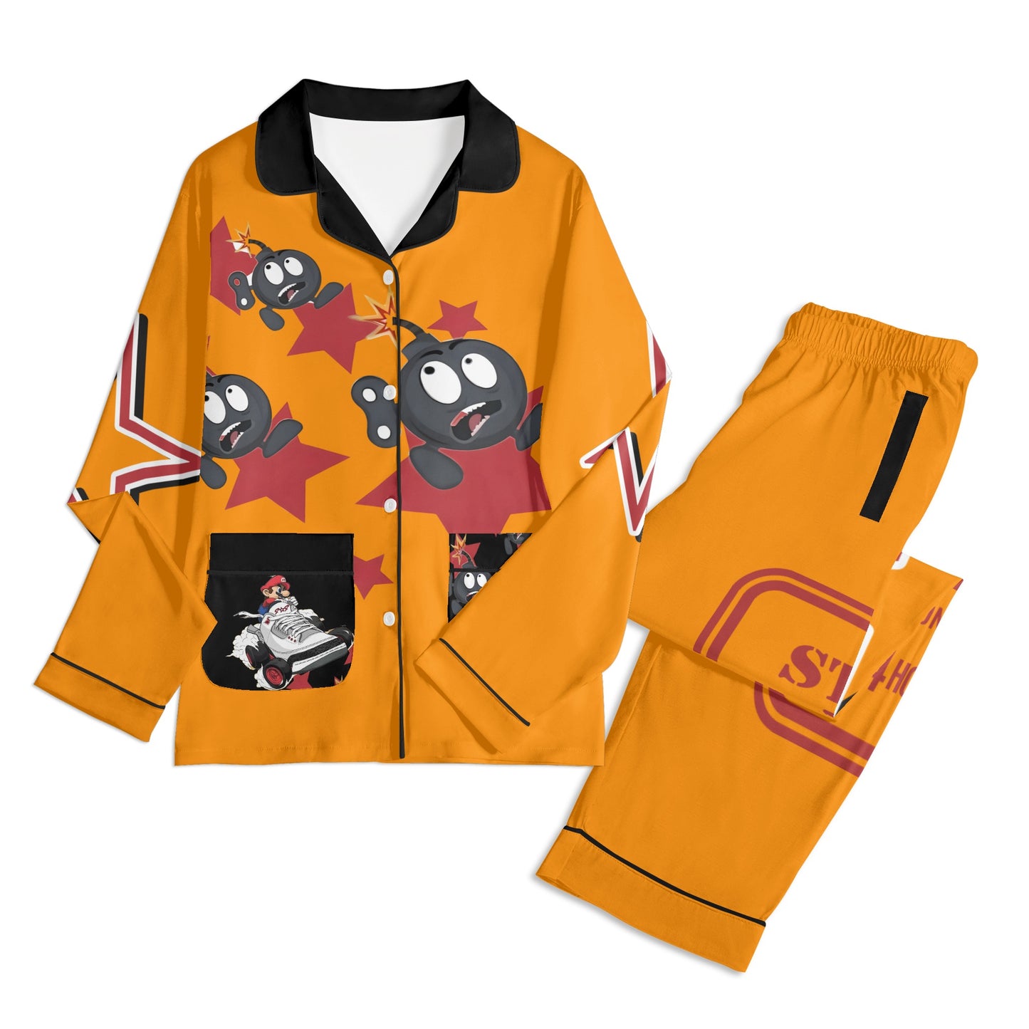 S.I.Y.L (Stay In Your Lane) Children Orange/Maroon Long Sleeve Nightwear Pajama Set