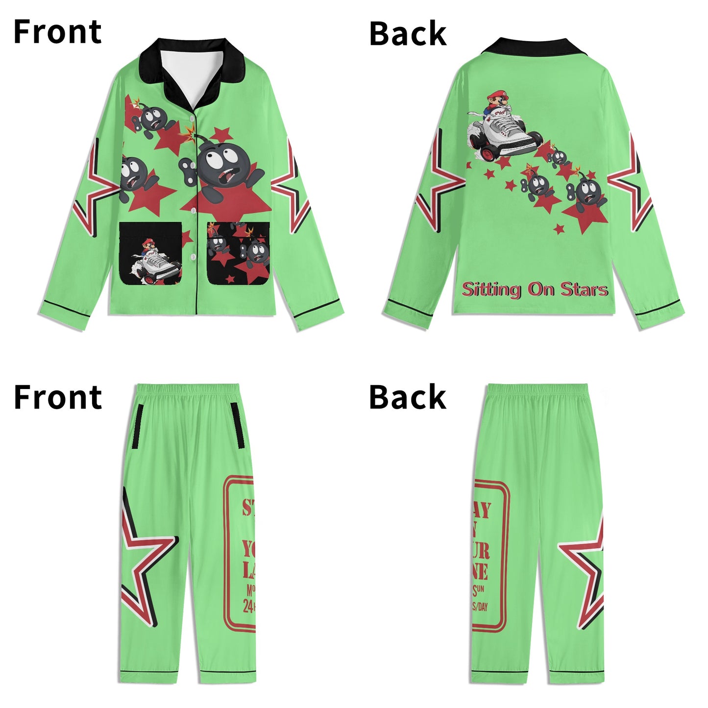 S.I.Y.L (Stay In Your Lane) Children MintGreen/Maroon Long Sleeve Nightwear Pajama Set