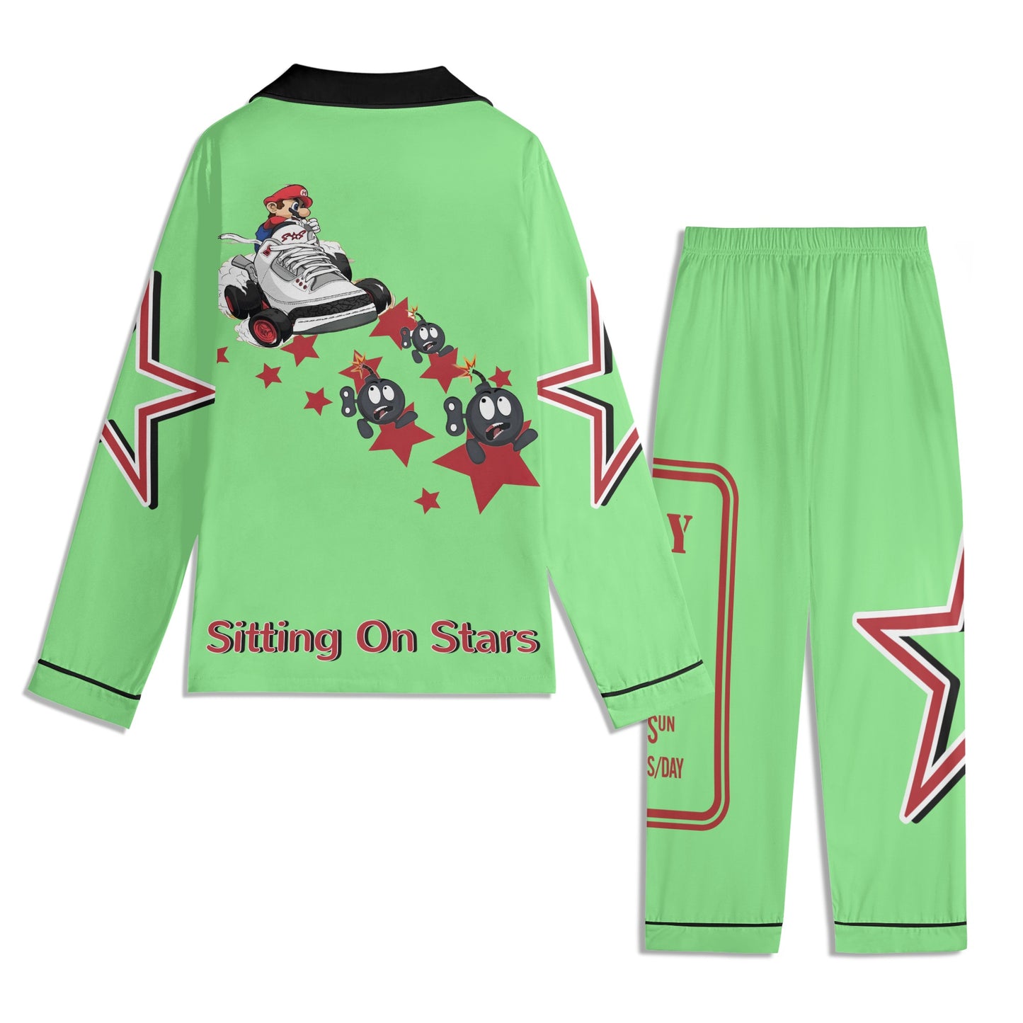 S.I.Y.L (Stay In Your Lane) Children MintGreen/Maroon Long Sleeve Nightwear Pajama Set