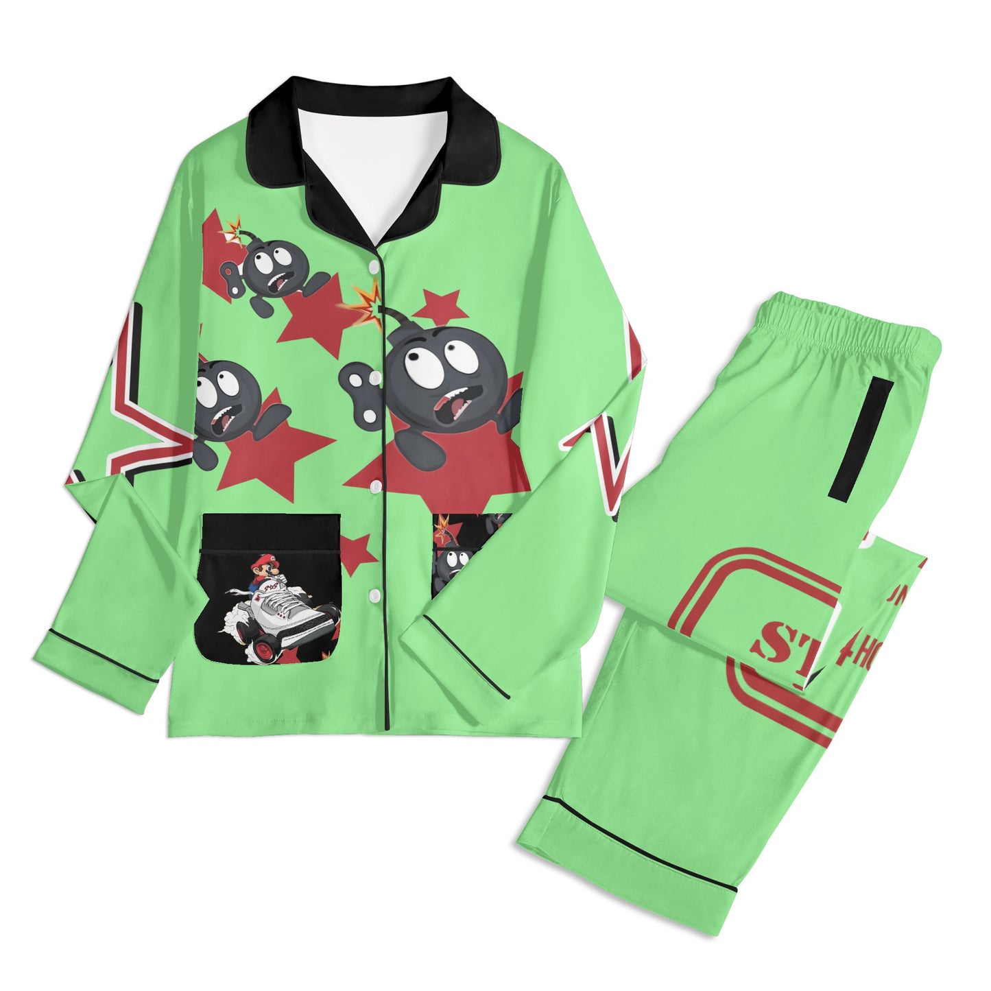 S.I.Y.L (Stay In Your Lane) Children MintGreen/Maroon Long Sleeve Nightwear Pajama Set