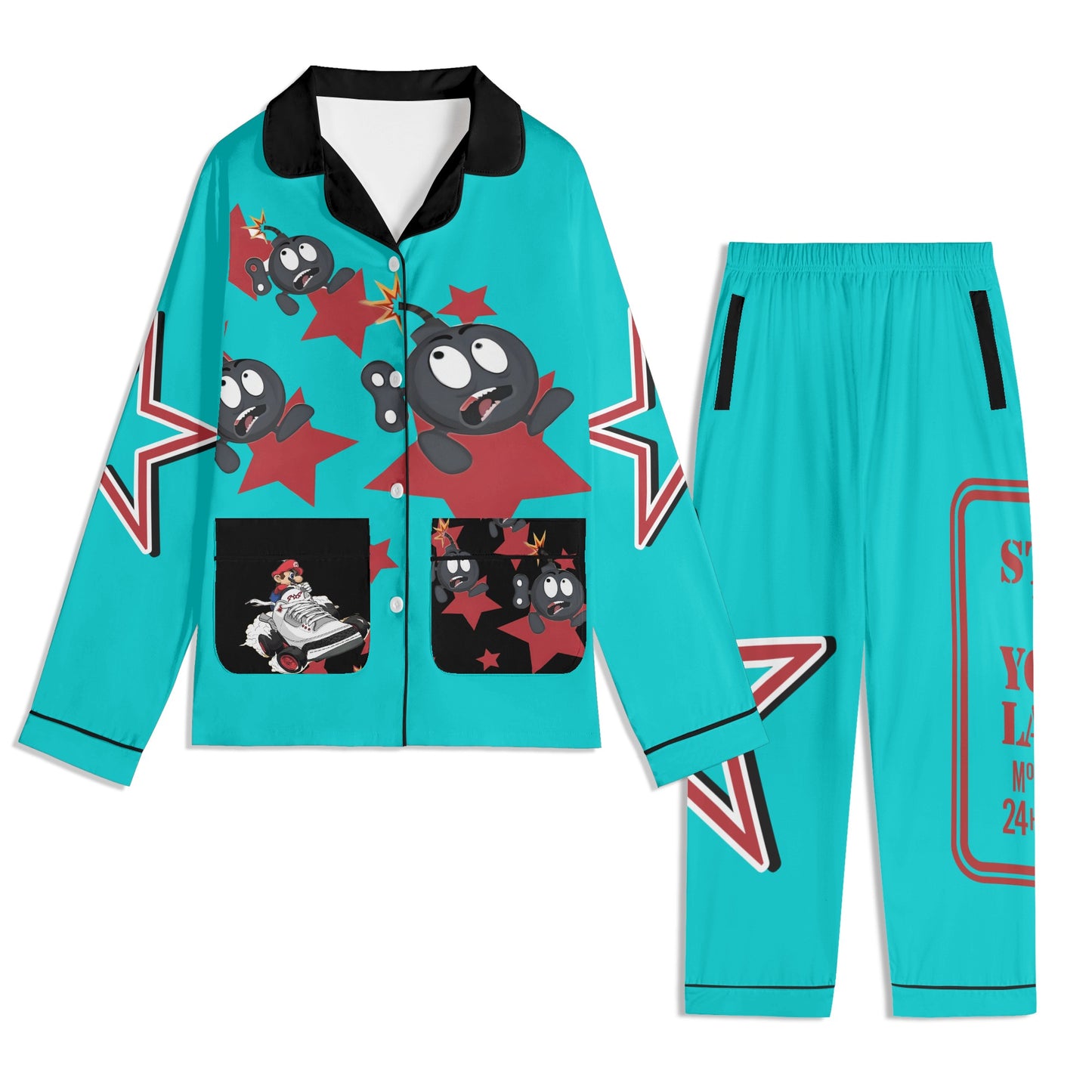 S.I.Y.L (Stay In Your Lane) Children Turquoise/Maroon Long Sleeve Nightwear Pajama Set