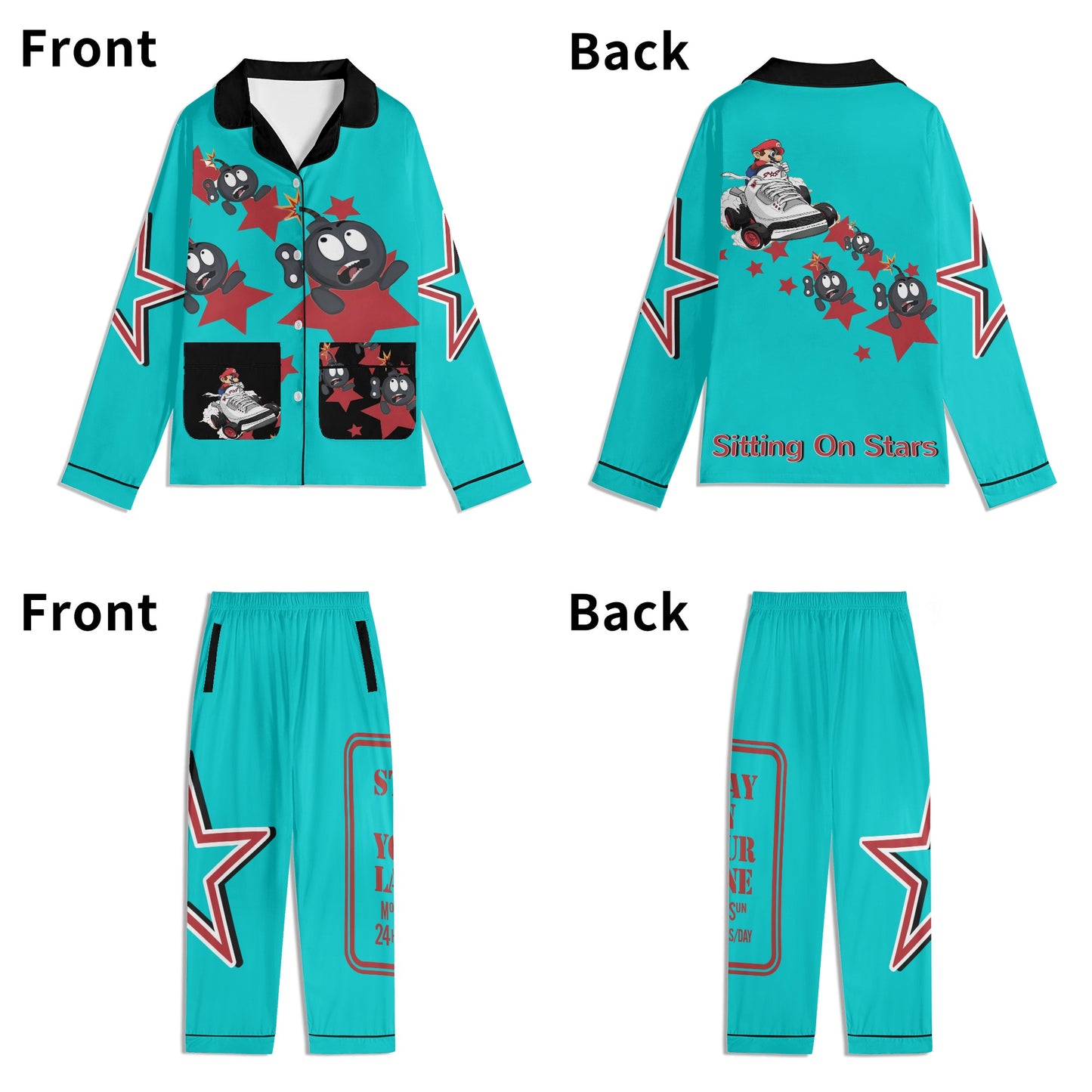 S.I.Y.L (Stay In Your Lane) Children Turquoise/Maroon Long Sleeve Nightwear Pajama Set