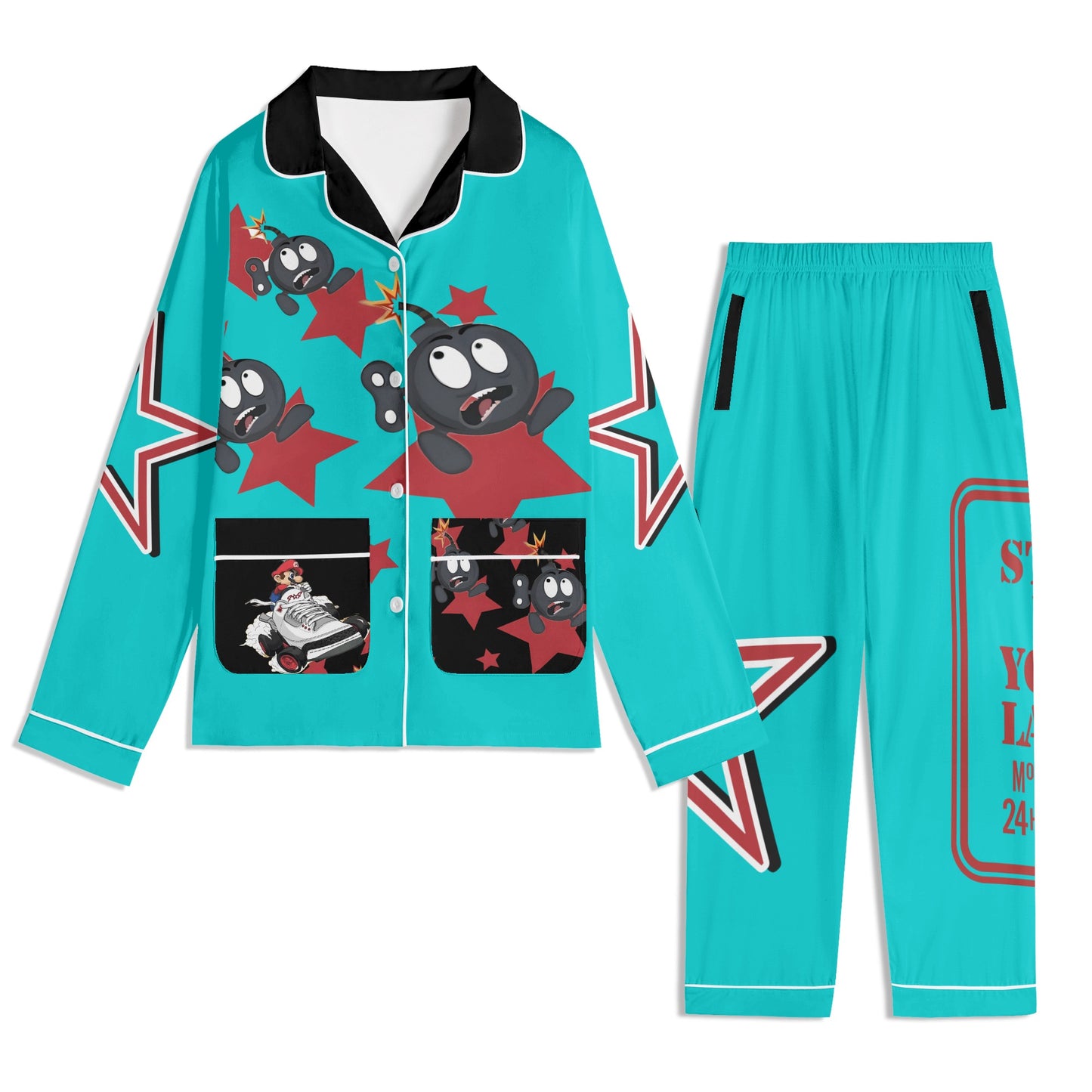 S.I.Y.L (Stay In Your Lane) Children Turquoise/Maroon Long Sleeve Nightwear Pajama Set