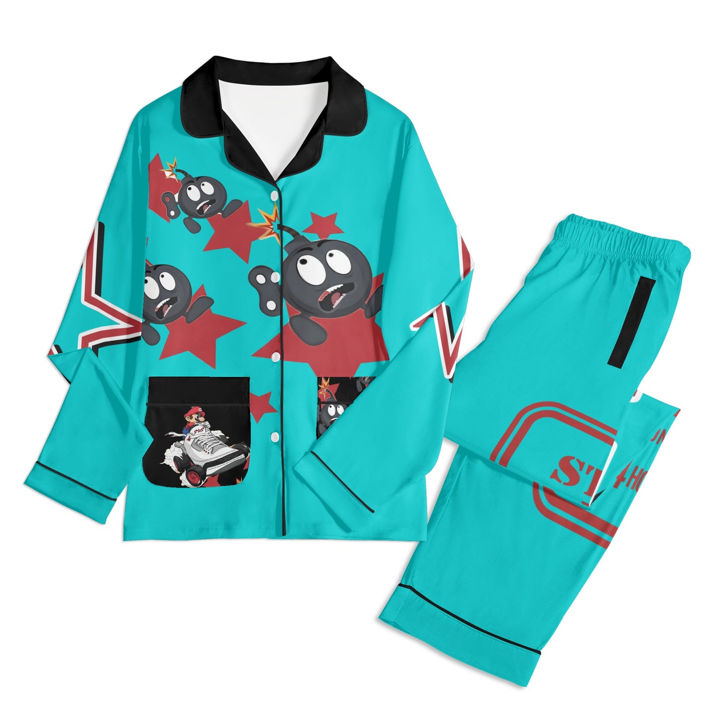 S.I.Y.L (Stay In Your Lane) Children Turquoise/Maroon Long Sleeve Nightwear Pajama Set