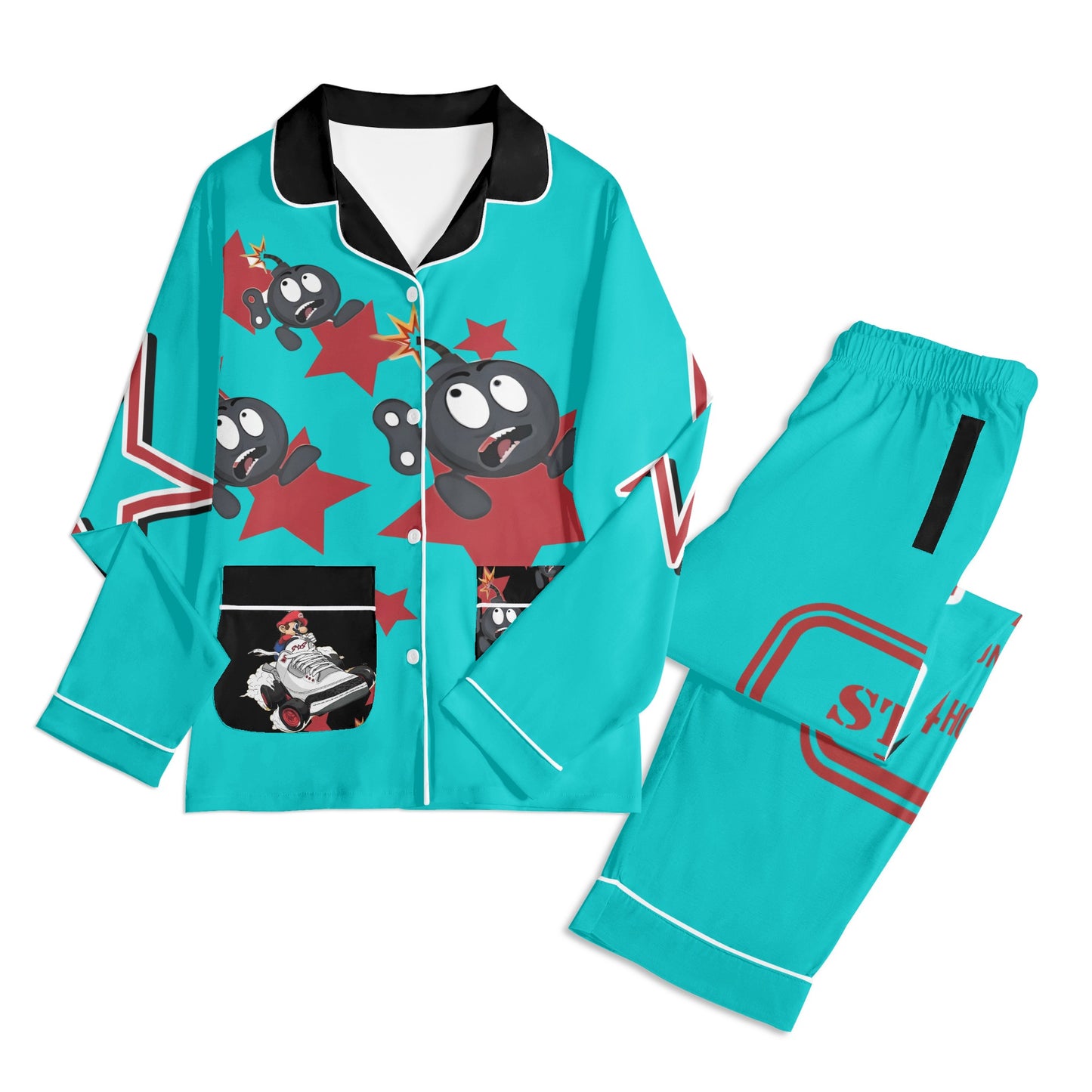 S.I.Y.L (Stay In Your Lane) Children Turquoise/Maroon Long Sleeve Nightwear Pajama Set