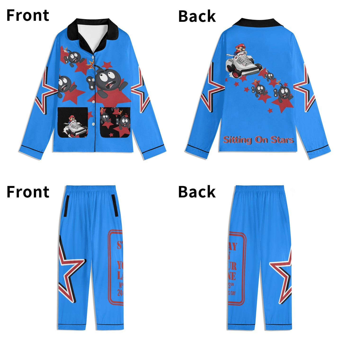 S.I.Y.L (Stay In Your Lane) Children Blue/Maroon Long Sleeve Nightwear Pajama Set