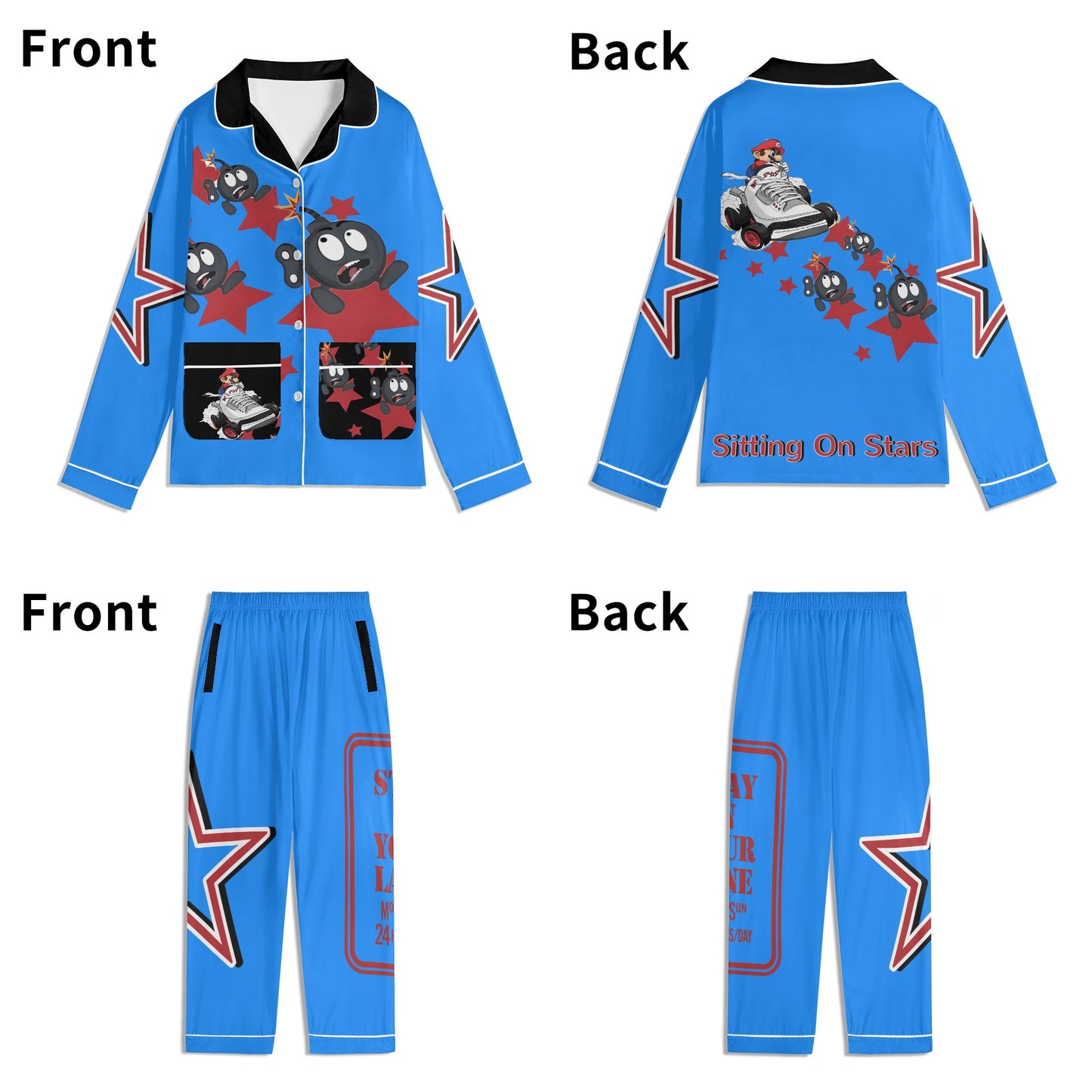 S.I.Y.L (Stay In Your Lane) Children Blue/Maroon Long Sleeve Nightwear Pajama Set