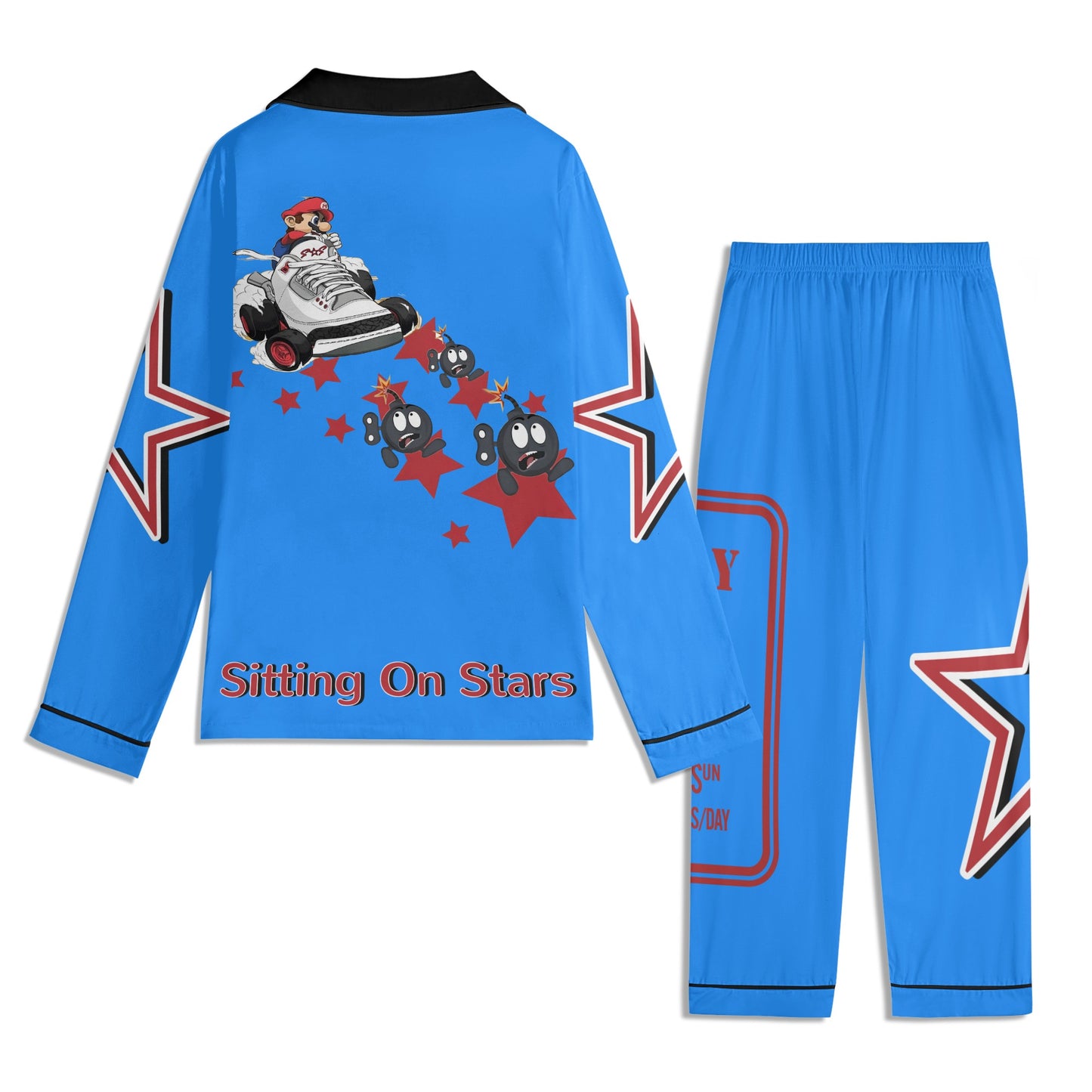 S.I.Y.L (Stay In Your Lane) Children Blue/Maroon Long Sleeve Nightwear Pajama Set