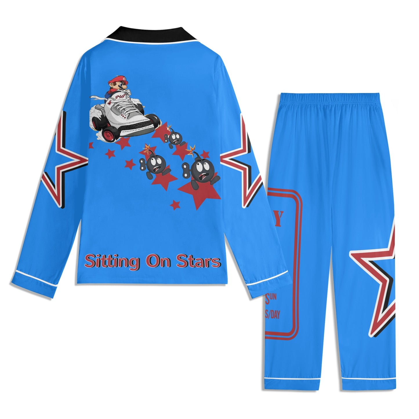 S.I.Y.L (Stay In Your Lane) Children Blue/Maroon Long Sleeve Nightwear Pajama Set