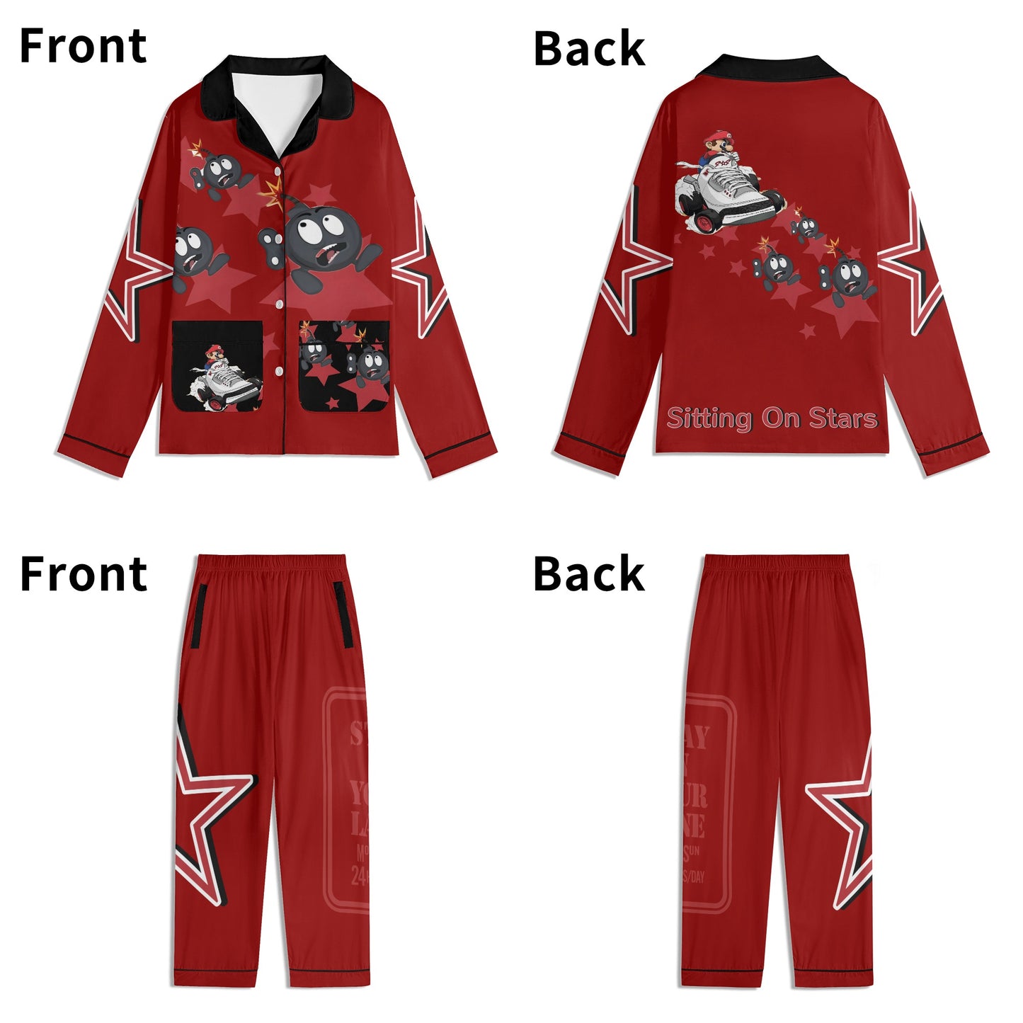 S.I.Y.L (Stay In Your Lane) Children Maroon/Black Long Sleeve Nightwear Pajama Set