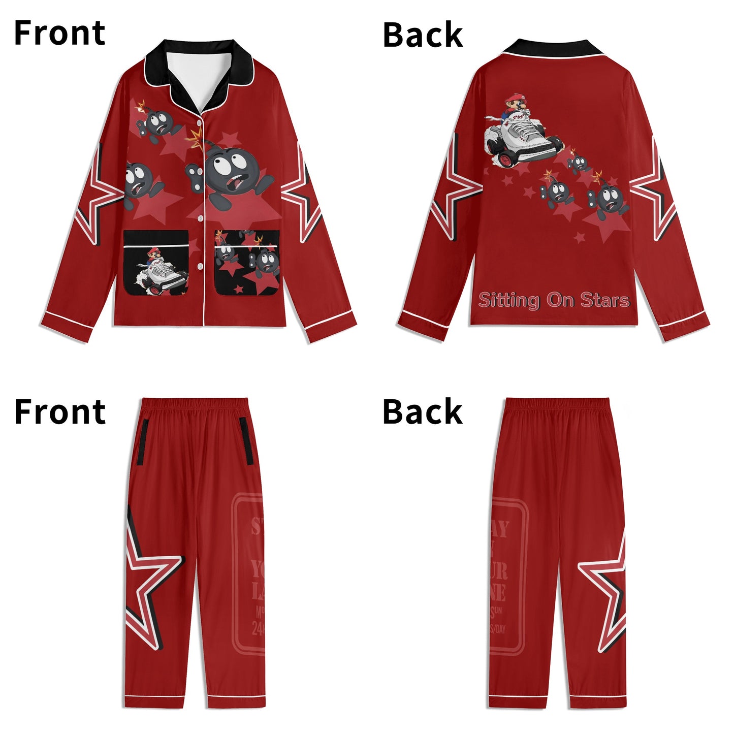 S.I.Y.L (Stay In Your Lane) Children Maroon/Black Long Sleeve Nightwear Pajama Set