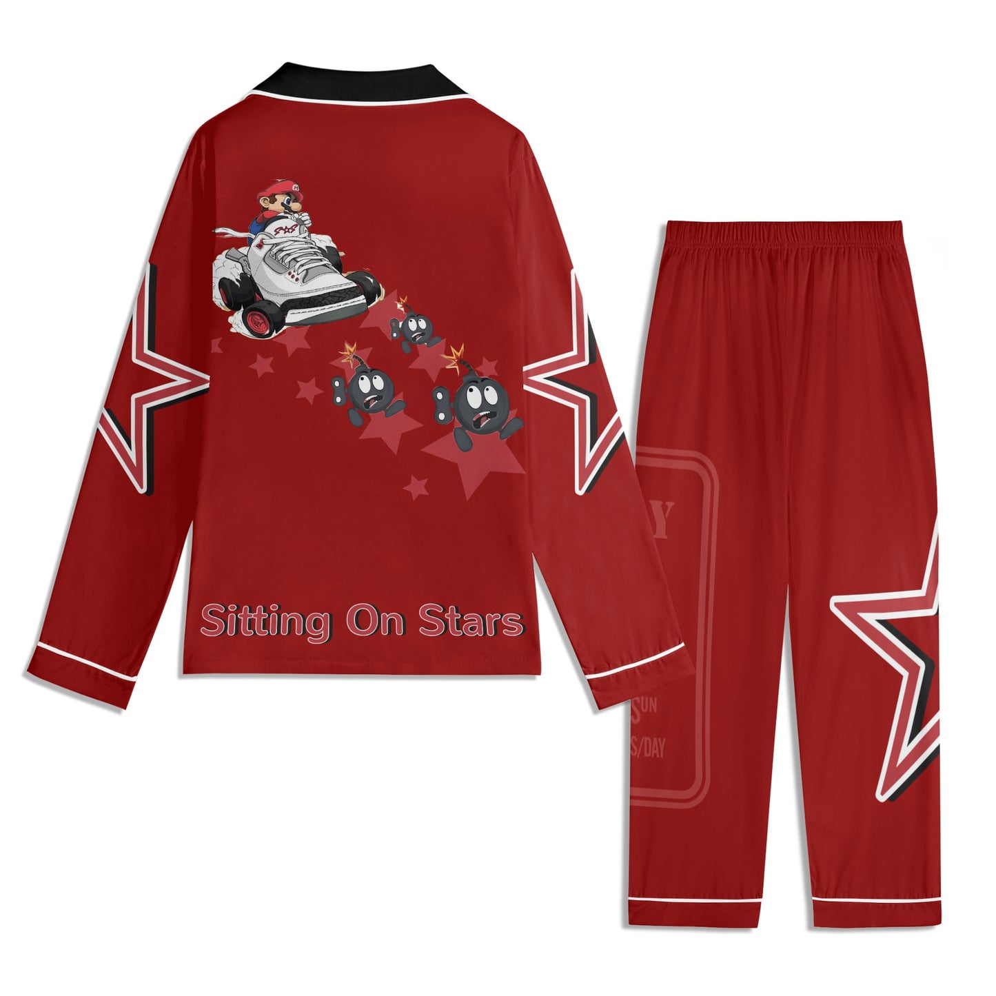 S.I.Y.L (Stay In Your Lane) Children Maroon/Black Long Sleeve Nightwear Pajama Set