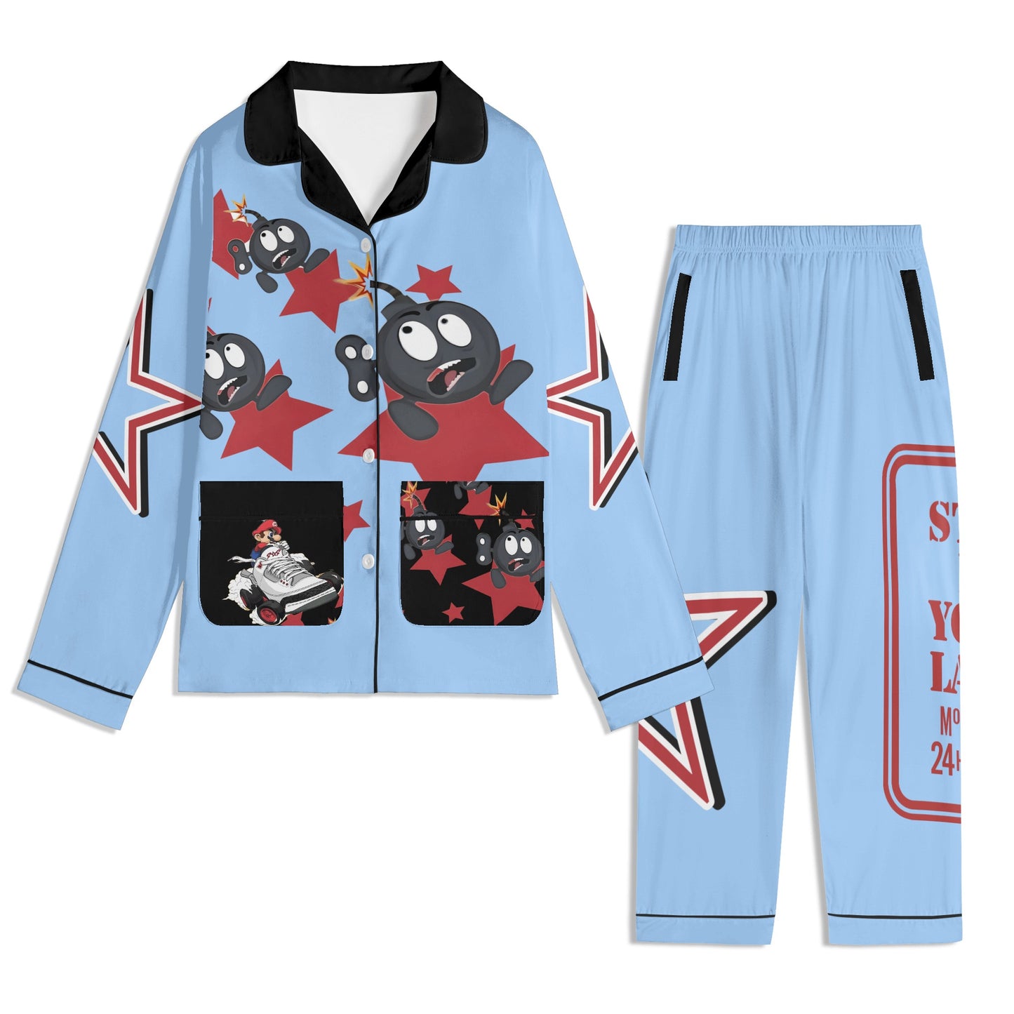 S.I.Y.L (Stay In Your Lane) Children SkyBlue/Maroon Long Sleeve Nightwear Pajama Set