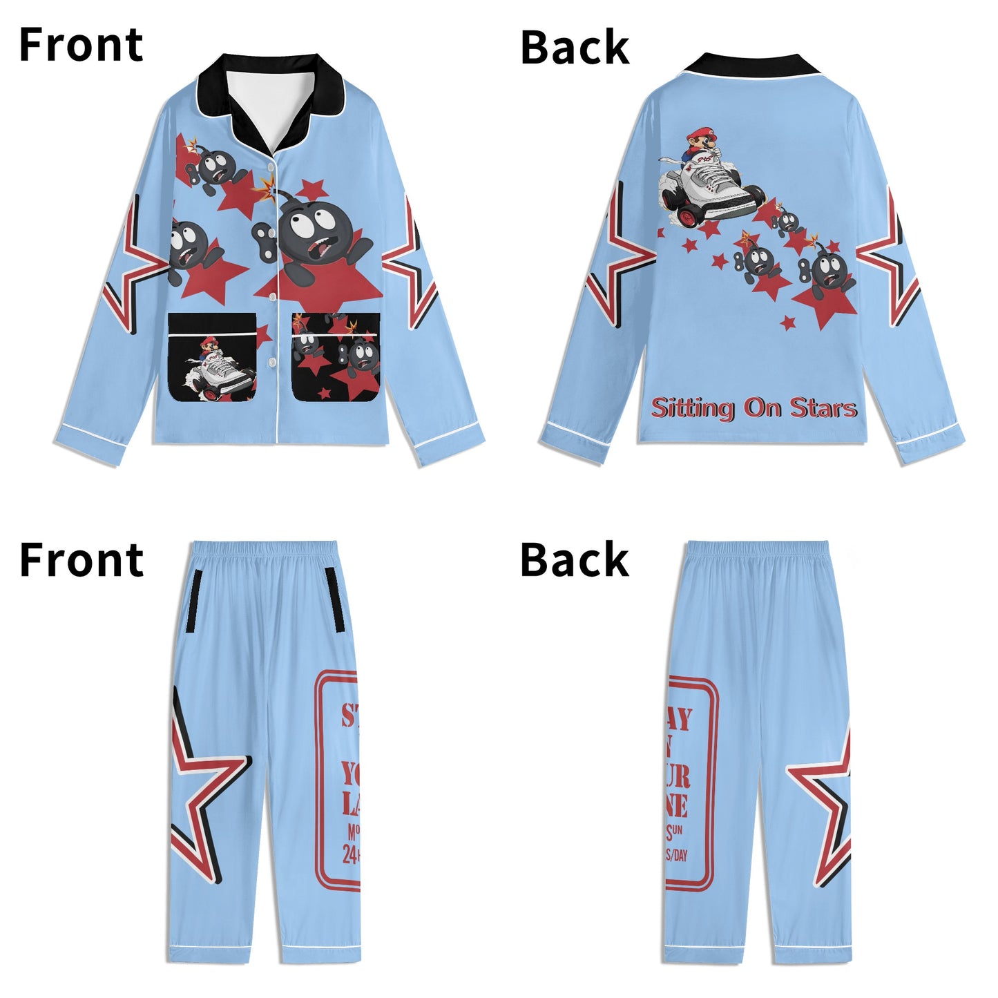 S.I.Y.L (Stay In Your Lane) Children SkyBlue/Maroon Long Sleeve Nightwear Pajama Set