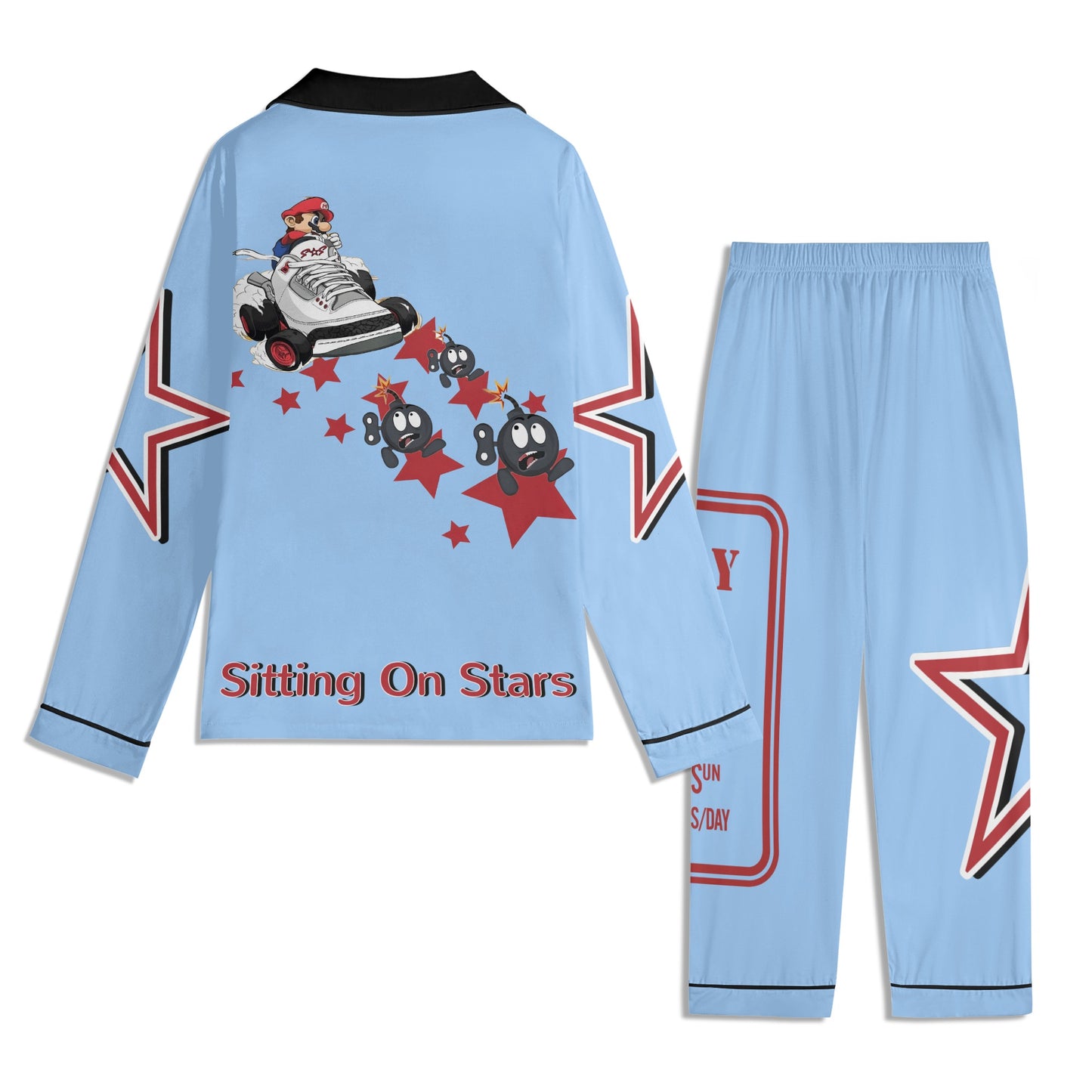 S.I.Y.L (Stay In Your Lane) Children SkyBlue/Maroon Long Sleeve Nightwear Pajama Set