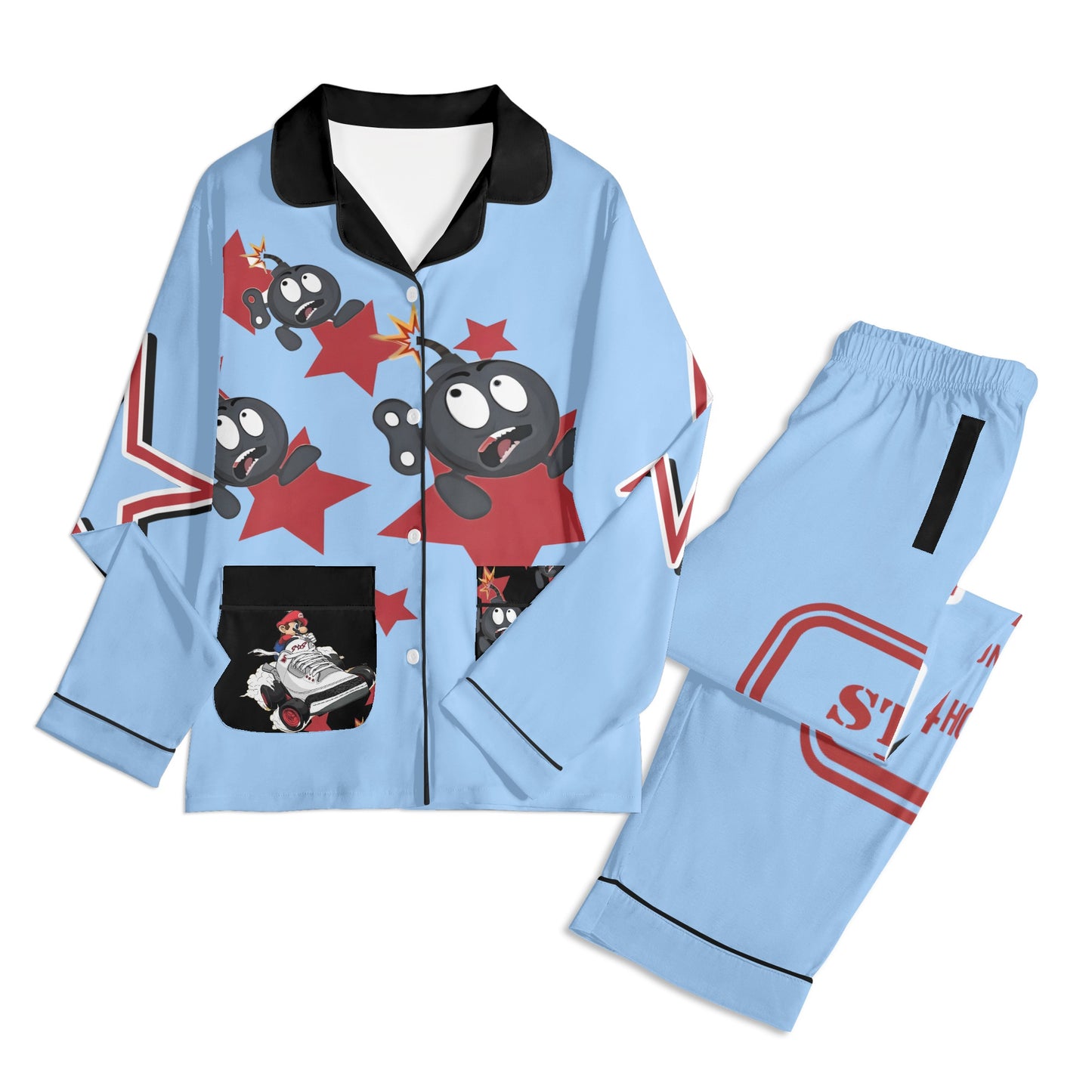 S.I.Y.L (Stay In Your Lane) Children SkyBlue/Maroon Long Sleeve Nightwear Pajama Set