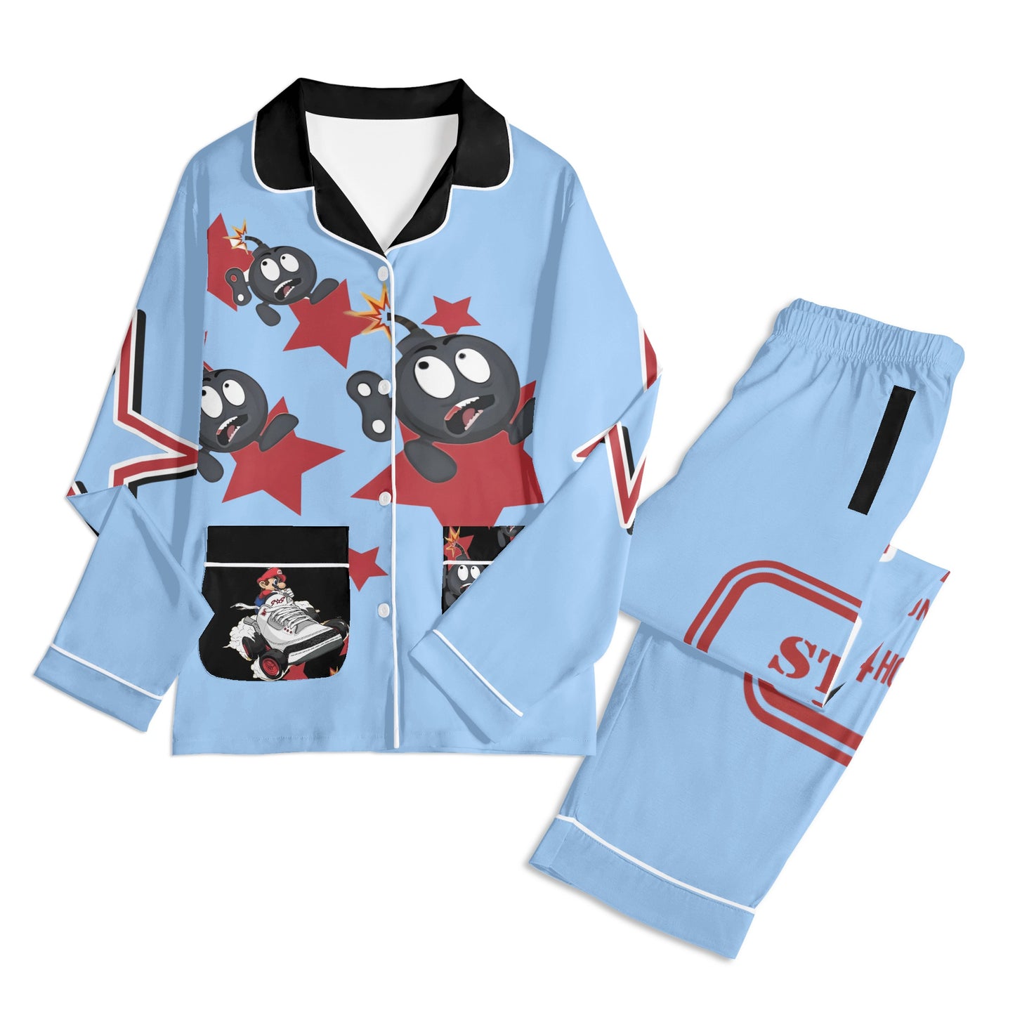 S.I.Y.L (Stay In Your Lane) Children SkyBlue/Maroon Long Sleeve Nightwear Pajama Set