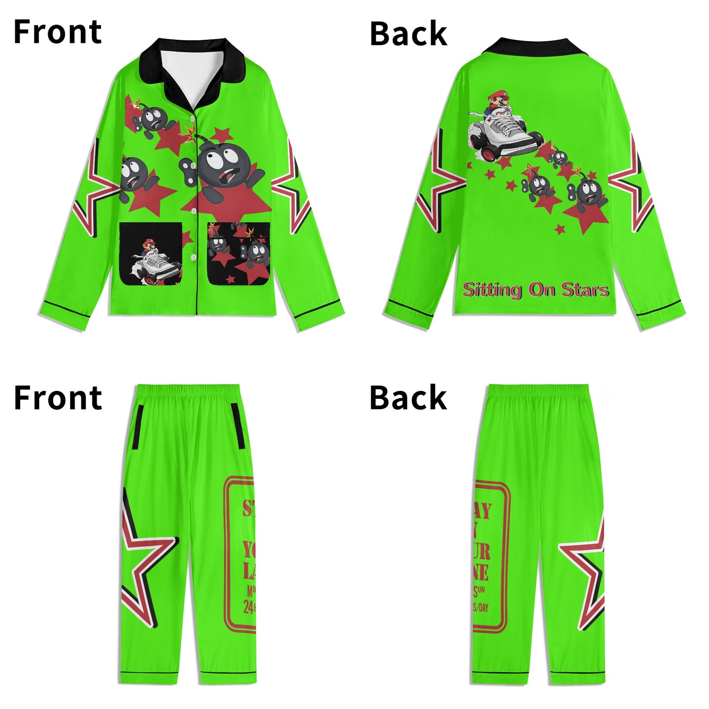 S.I.Y.L (Stay In Your Lane) Children GooGreen/Maroon Long Sleeve Nightwear Pajama Set