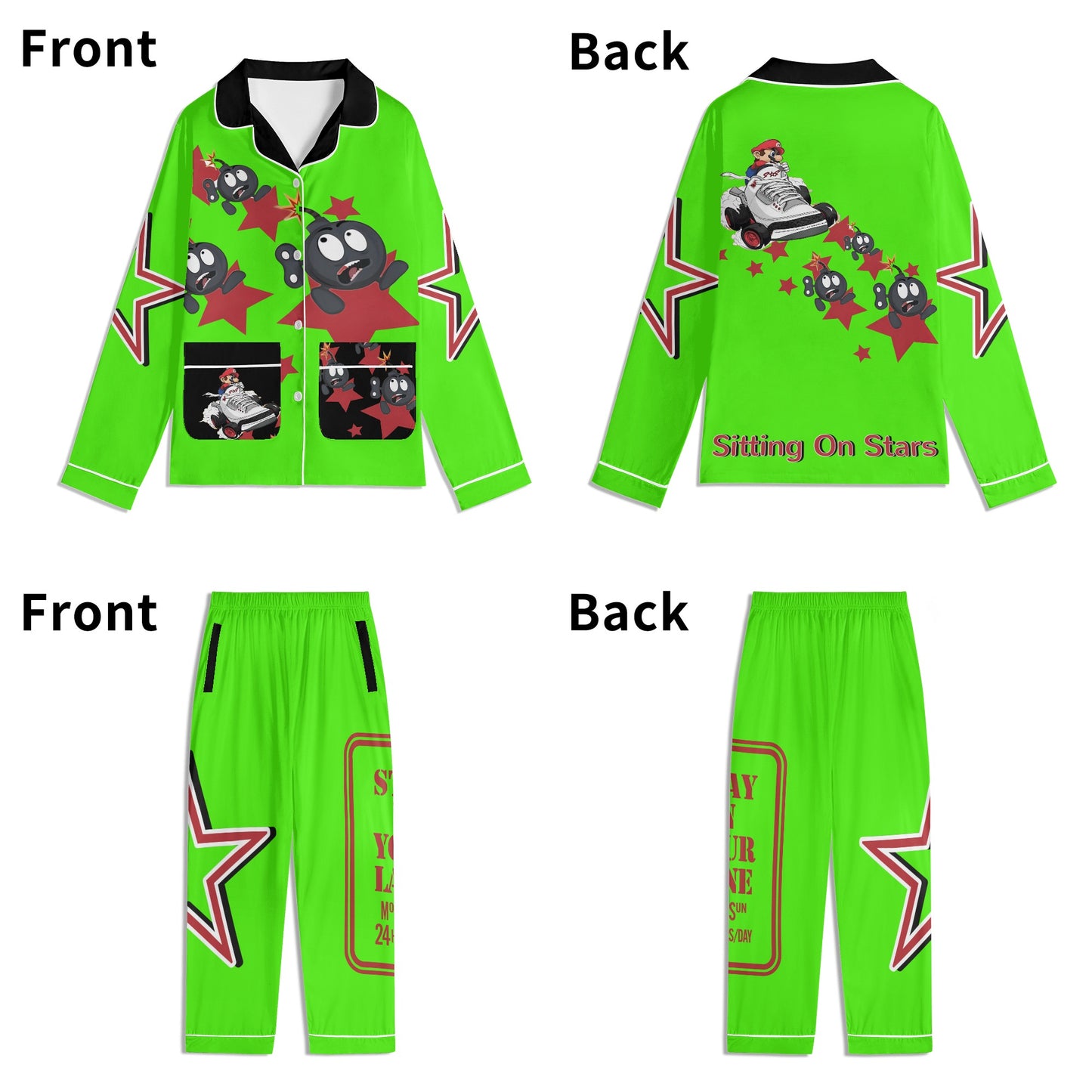 S.I.Y.L (Stay In Your Lane) Children GooGreen/Maroon Long Sleeve Nightwear Pajama Set