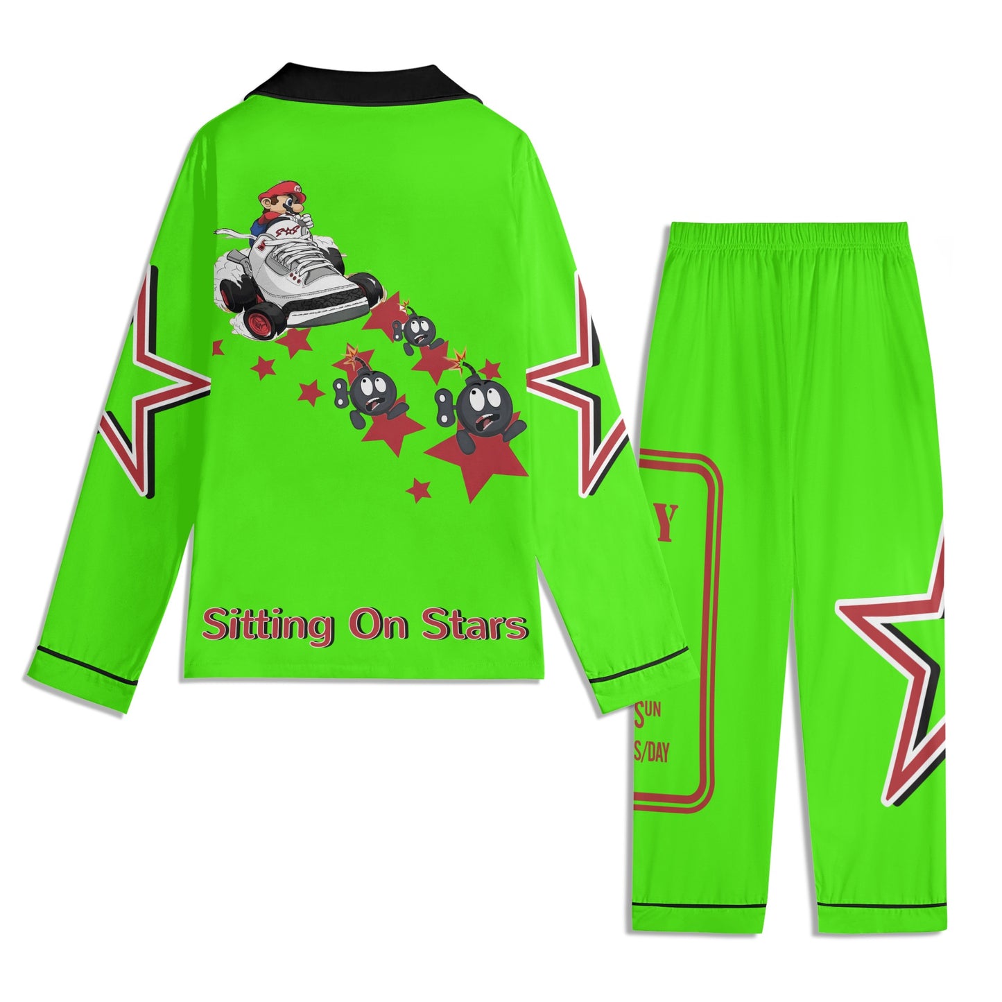 S.I.Y.L (Stay In Your Lane) Children GooGreen/Maroon Long Sleeve Nightwear Pajama Set