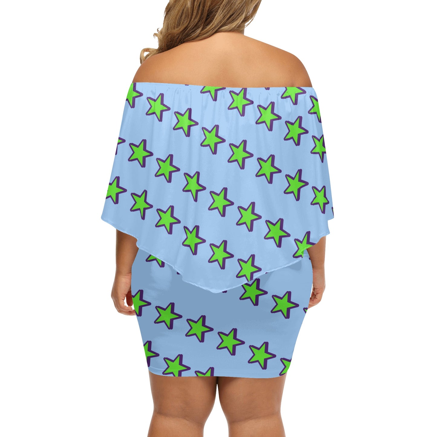 Space Aliens S.O.S Edition Womens Sky Blue Off The Shoulder Wrap Dress