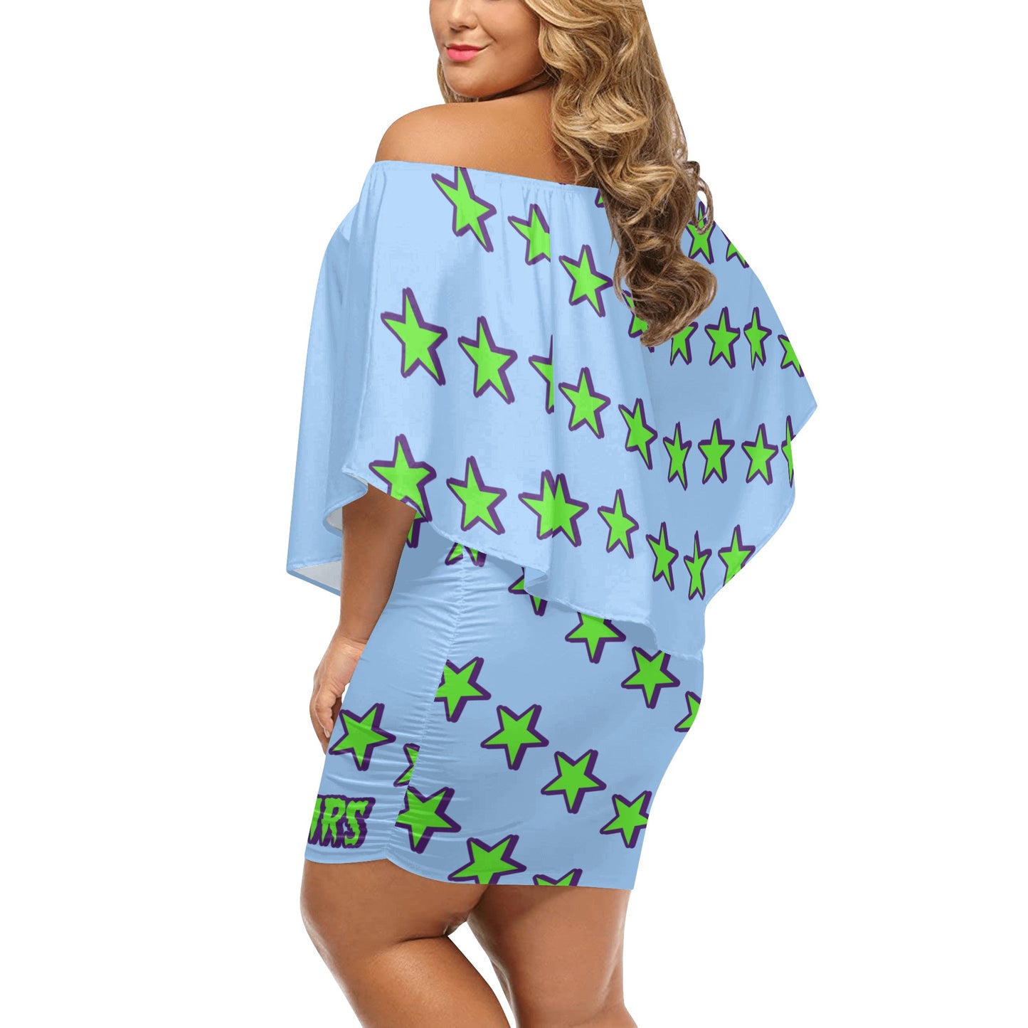 Space Aliens S.O.S Edition Womens Sky Blue Off The Shoulder Wrap Dress