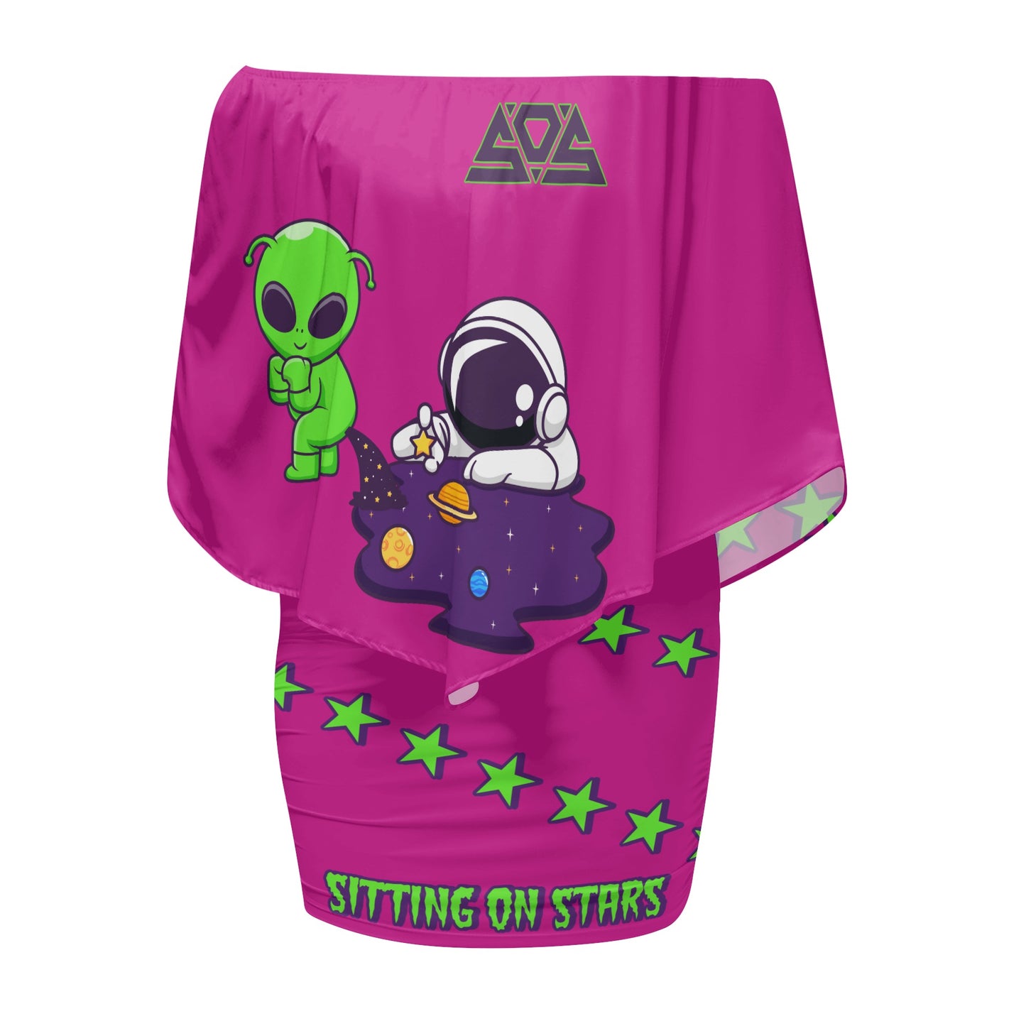 Space Aliens S.O.S Edition Womens Purple Off The Shoulder Wrap Dress