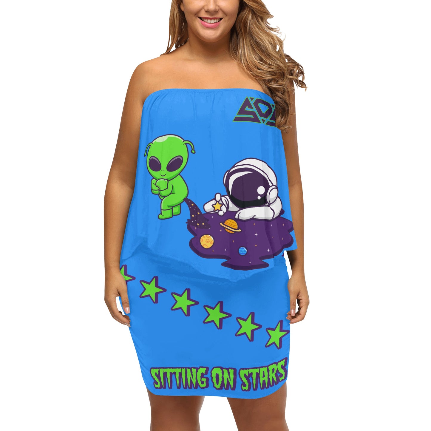 Space Aliens S.O.S Edition Womens Tan Off The Shoulder Wrap Dress