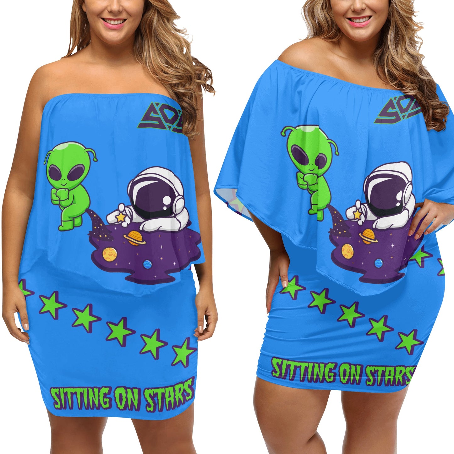 Space Aliens S.O.S Edition Womens Tan Off The Shoulder Wrap Dress