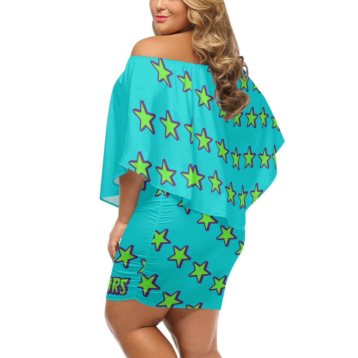 Space Aliens S.O.S Edition Womens Turquoise Off The Shoulder Wrap Dress