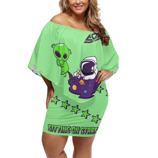 Space Aliens S.O.S Edition Womens Mint Green Off The Shoulder Wrap Dress