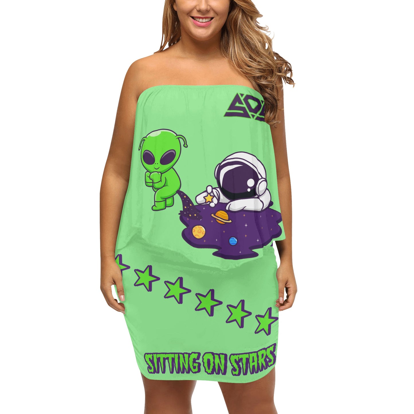 Space Aliens S.O.S Edition Womens Mint Green Off The Shoulder Wrap Dress