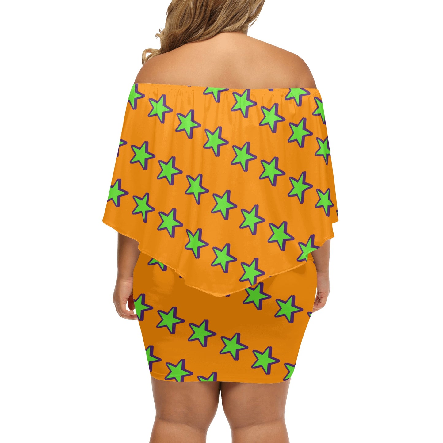 Space Aliens S.O.S Edition Womens Orange Off The Shoulder Wrap Dress