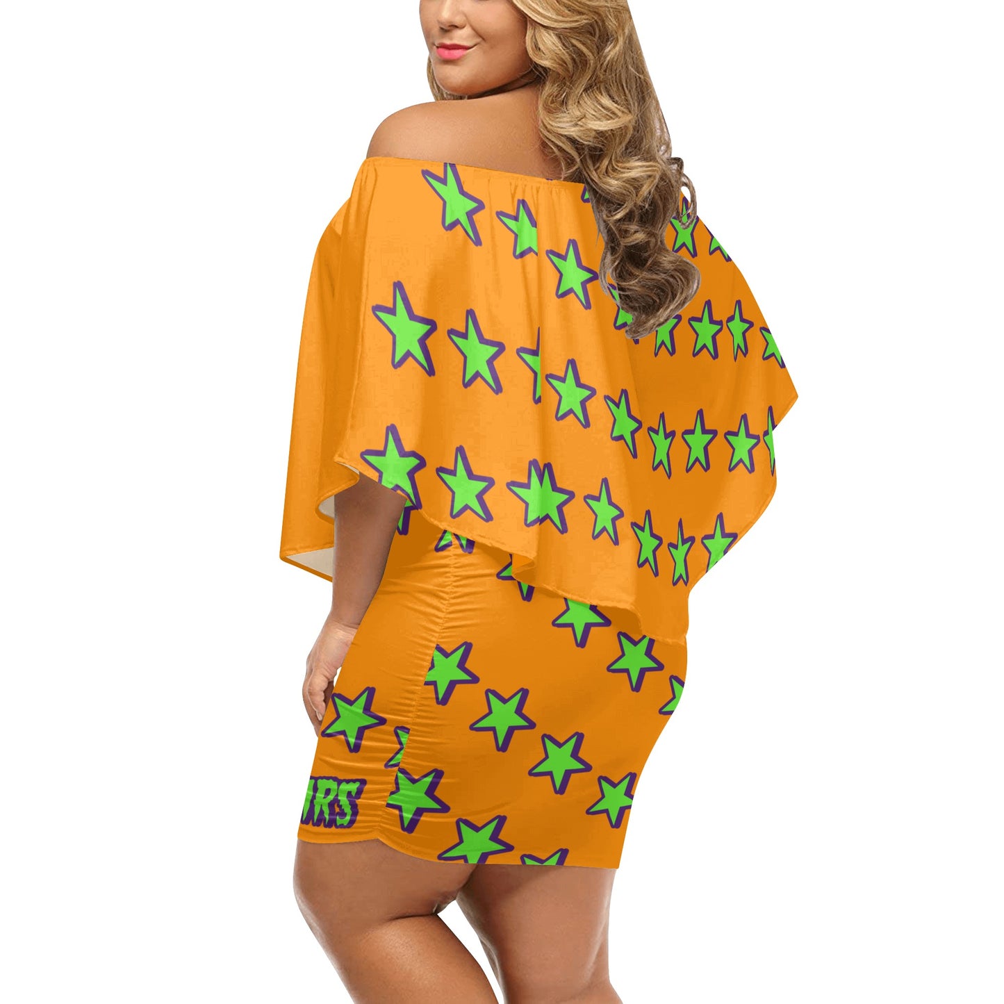 Space Aliens S.O.S Edition Womens Orange Off The Shoulder Wrap Dress