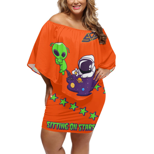 Space Aliens S.O.S Edition Womens Dark Orange Off The Shoulder Wrap Dress