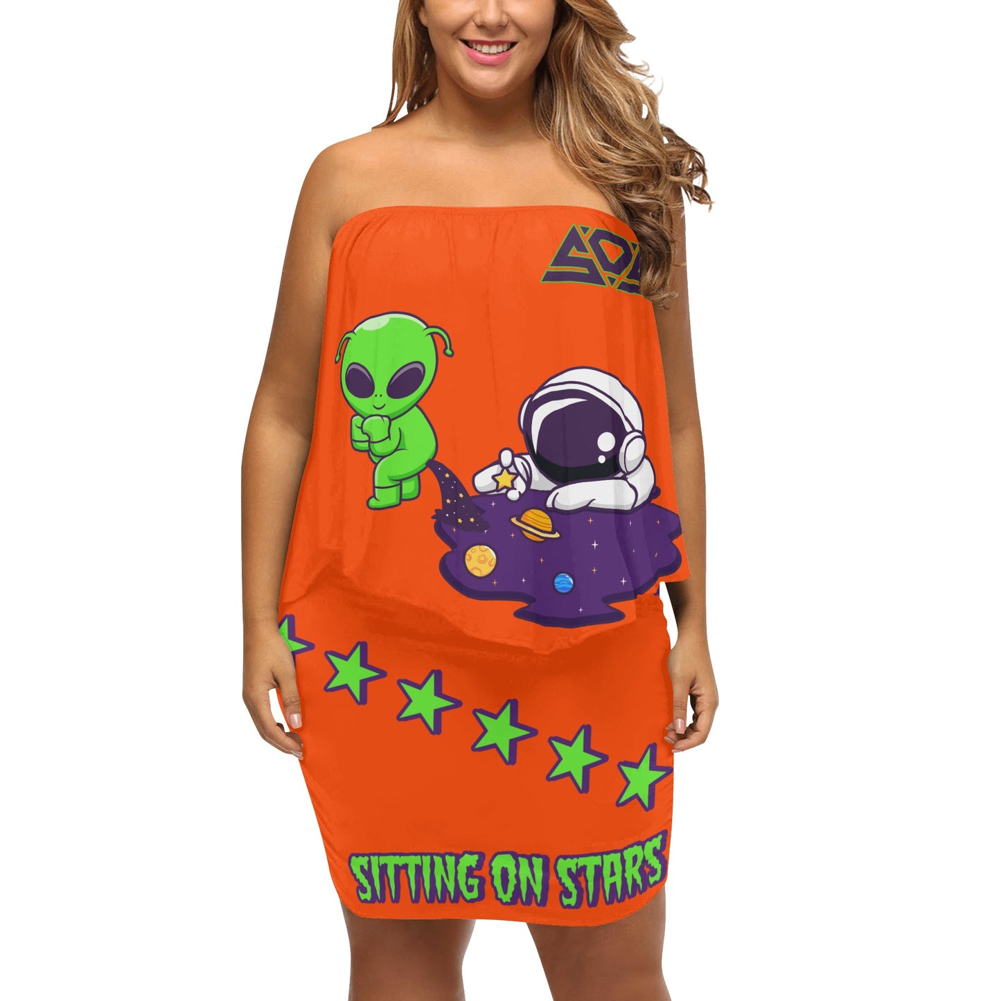 Space Aliens S.O.S Edition Womens Dark Orange Off The Shoulder Wrap Dress