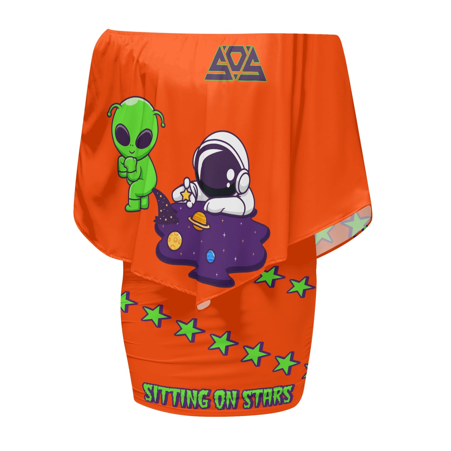 Space Aliens S.O.S Edition Womens Dark Orange Off The Shoulder Wrap Dress