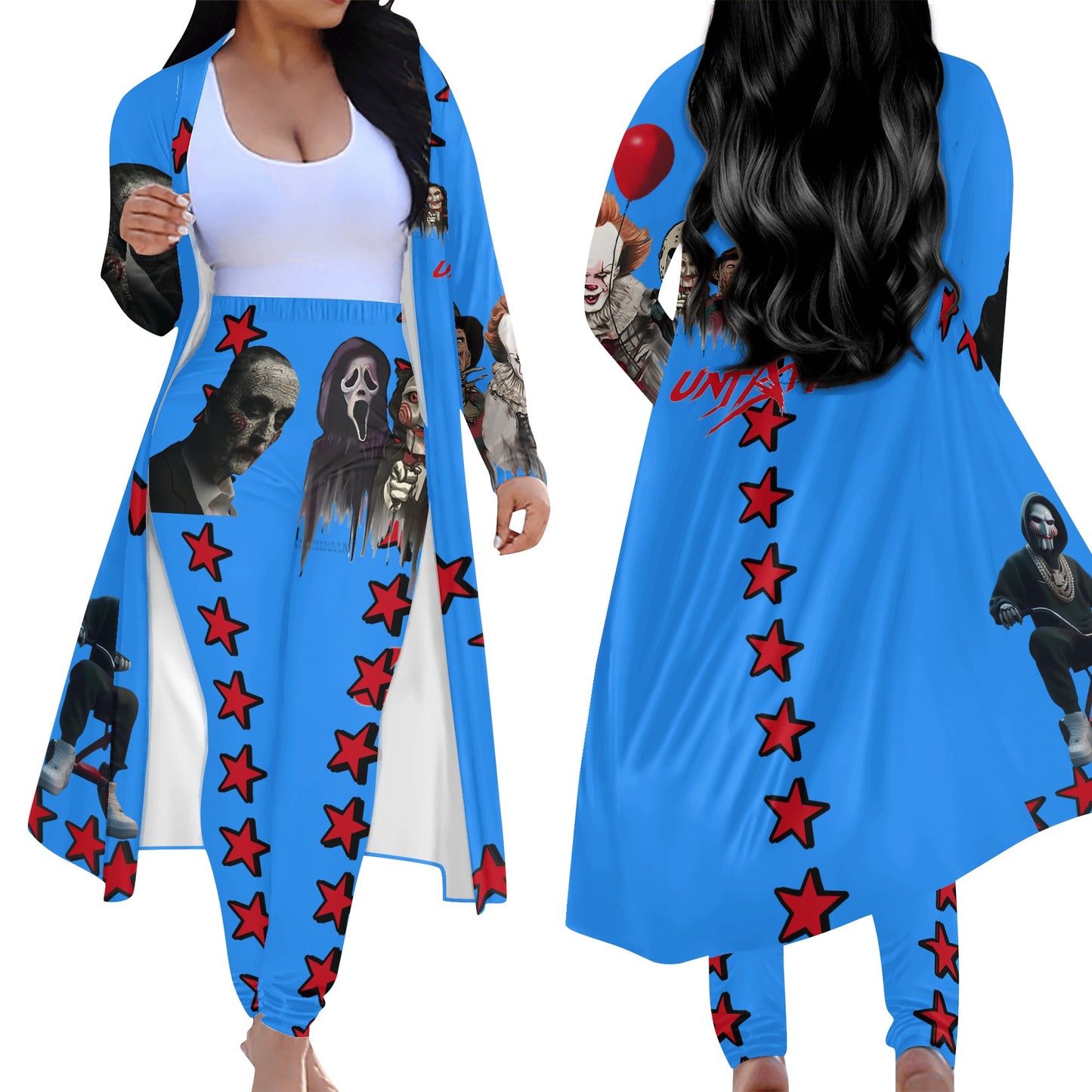 Un-Tamed S.O.S Edition Womens Blue Long Sleeve Cardigan and Leggings 2pcs