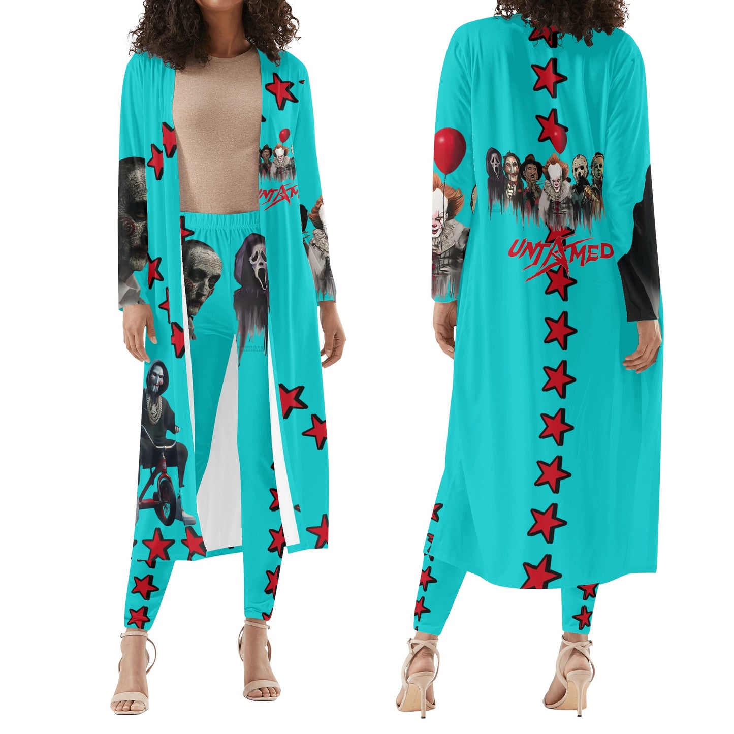 Un-Tamed S.O.S Edition Womens Turquoise Long Sleeve Cardigan and Leggings 2pcs