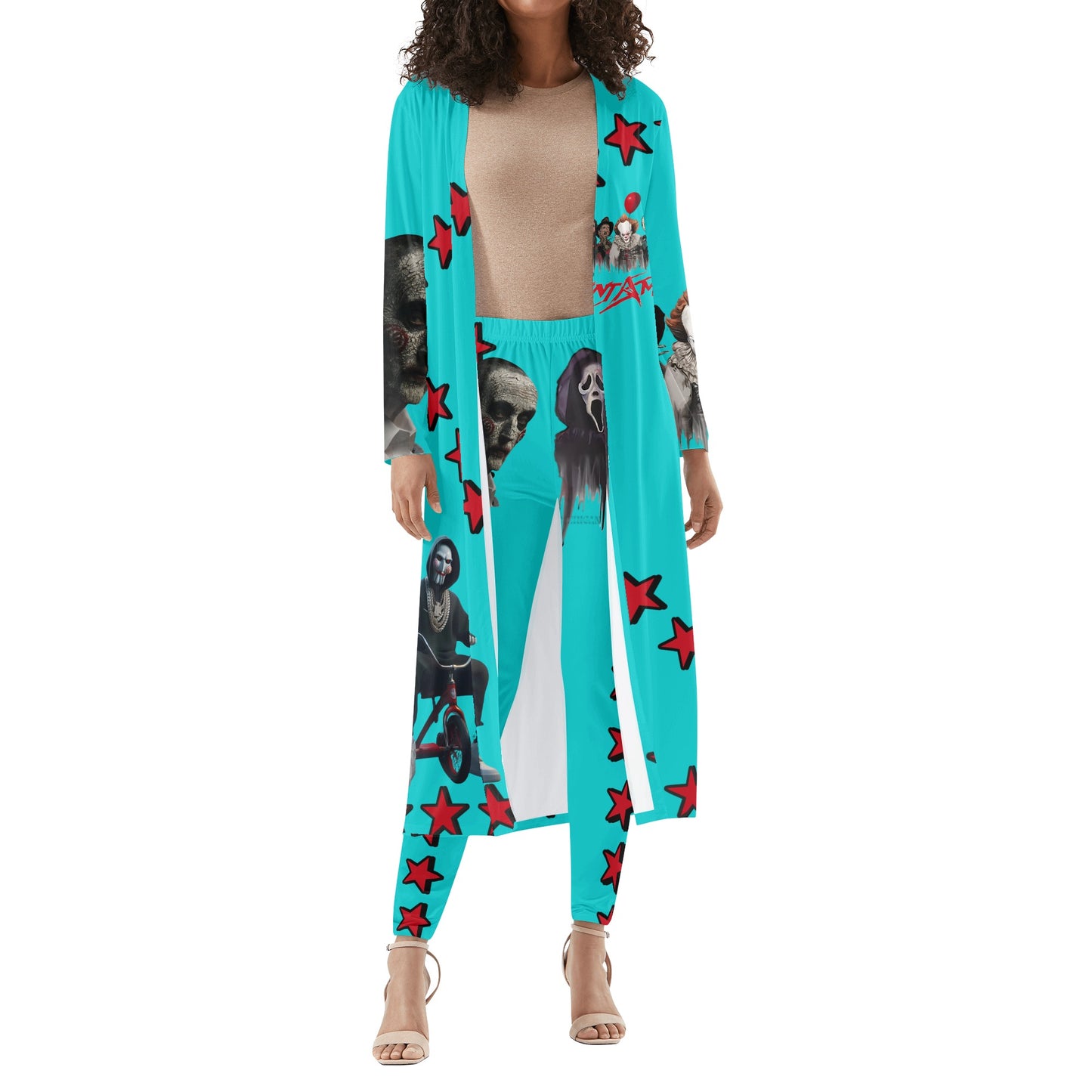 Un-Tamed S.O.S Edition Womens Turquoise Long Sleeve Cardigan and Leggings 2pcs