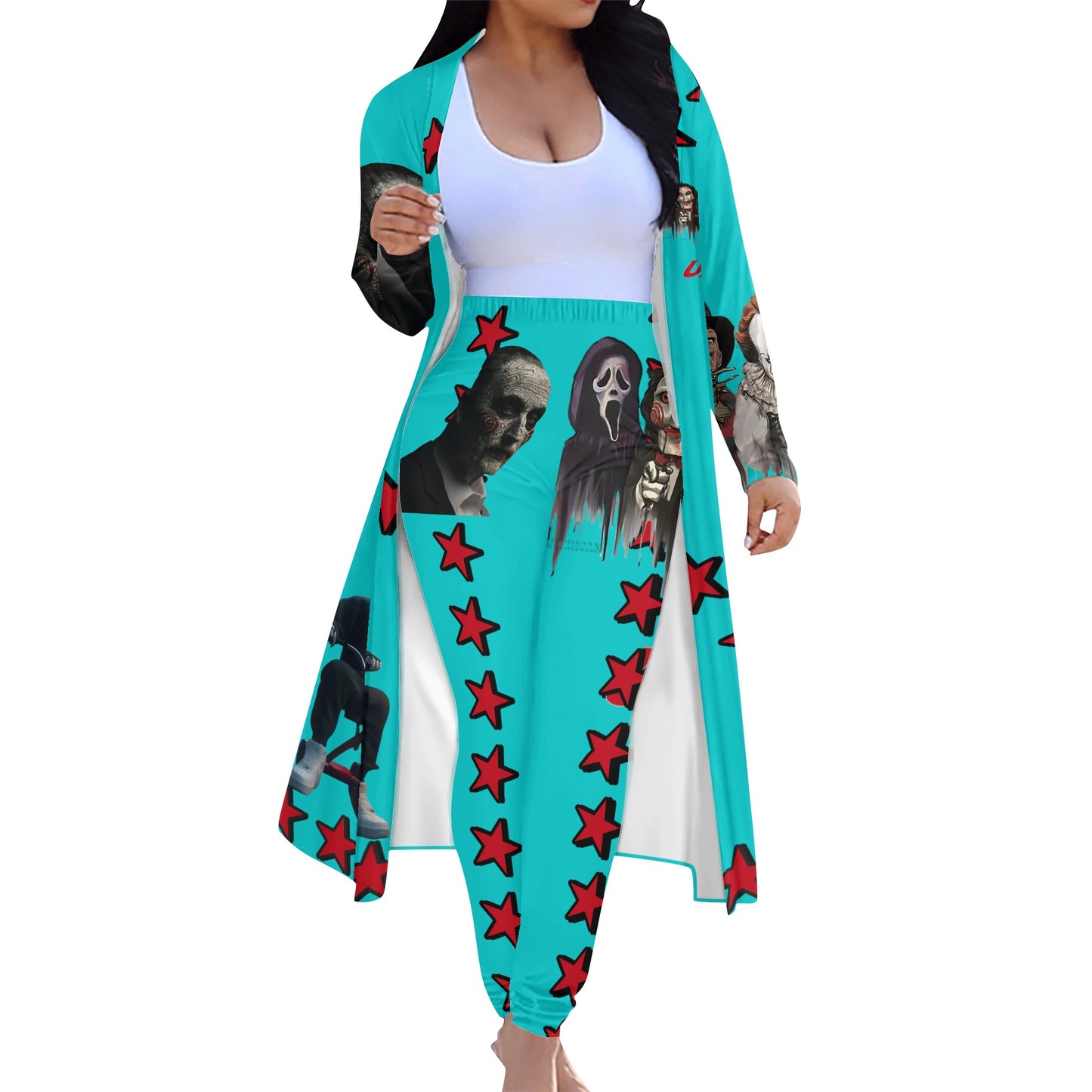 Un-Tamed S.O.S Edition Womens Turquoise Long Sleeve Cardigan and Leggings 2pcs