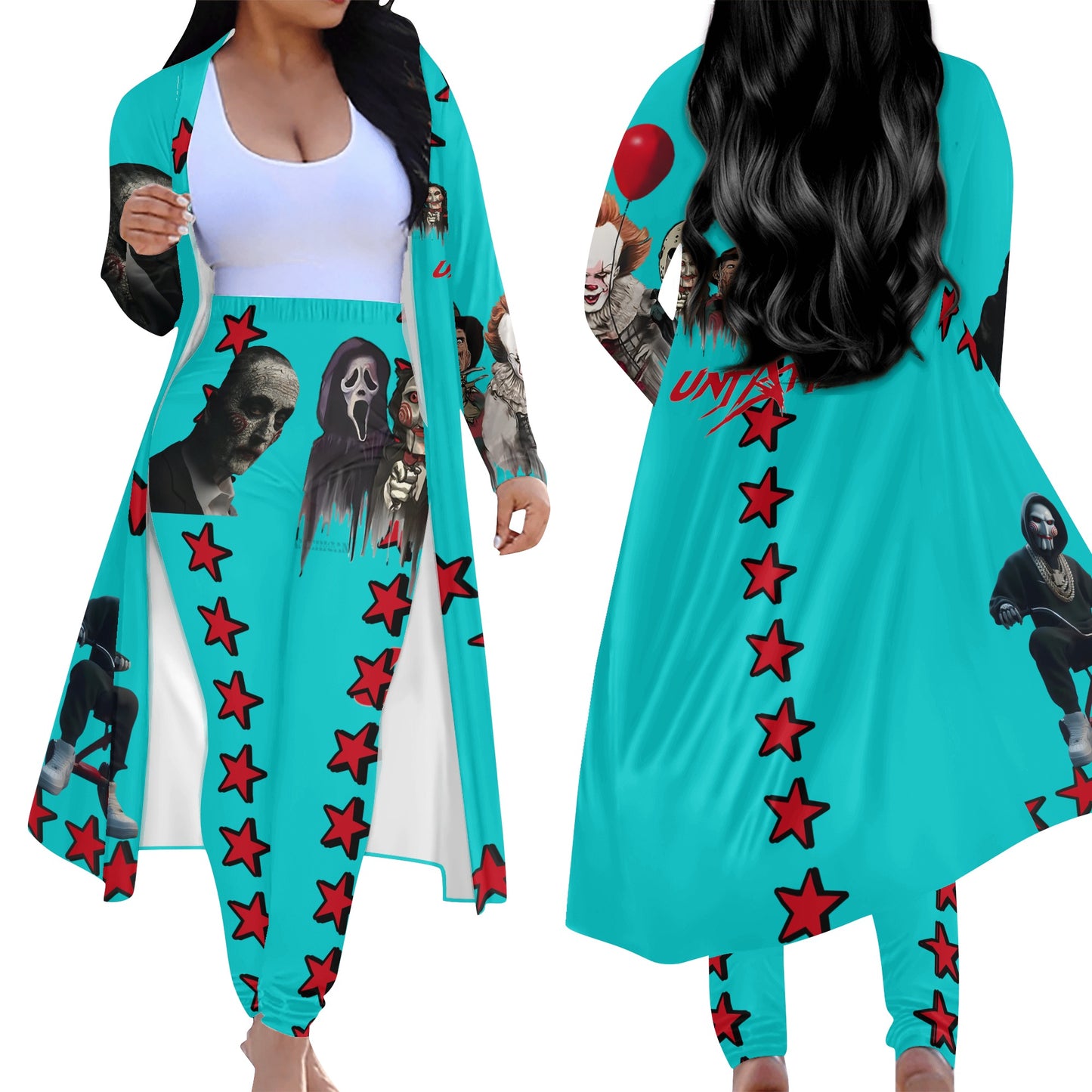 Un-Tamed S.O.S Edition Womens Turquoise Long Sleeve Cardigan and Leggings 2pcs