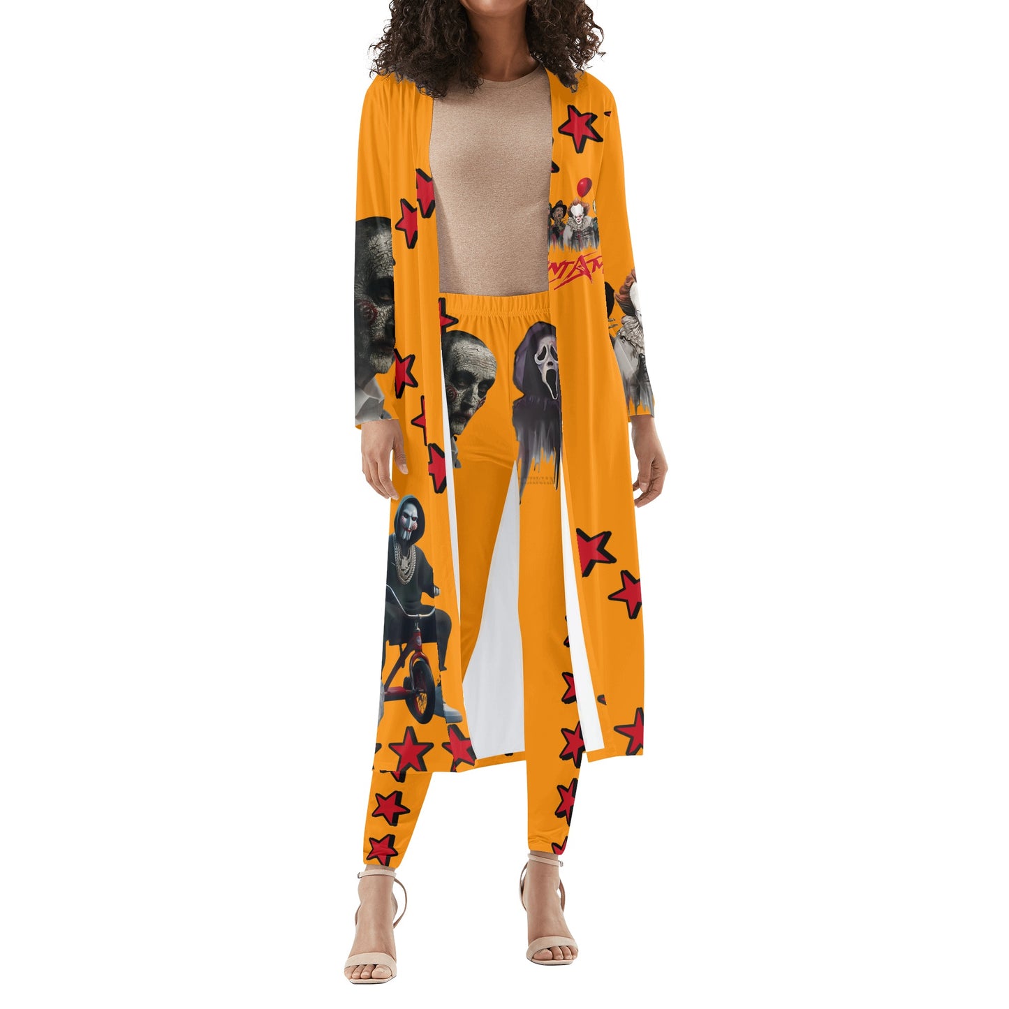 Un-Tamed S.O.S Edition Womens Orange Long Sleeve Cardigan and Leggings 2pcs