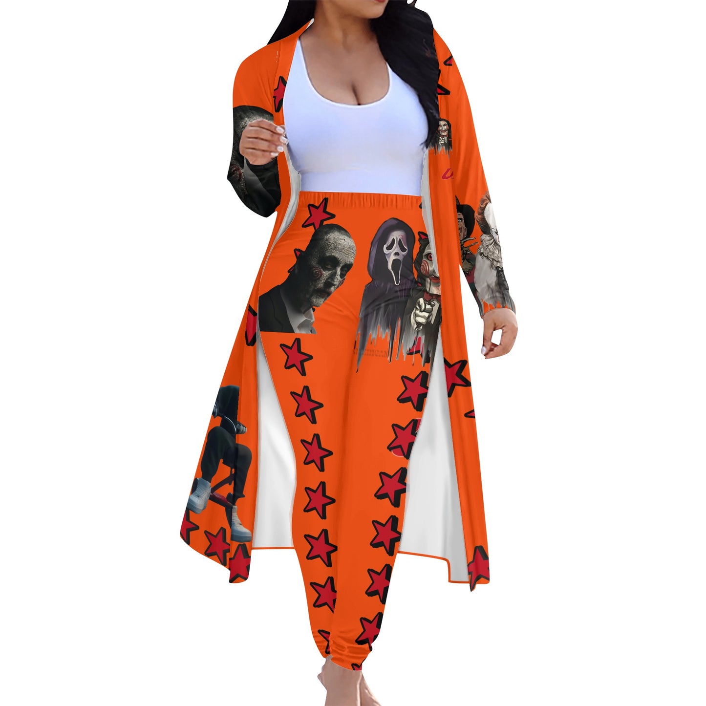 Un-Tamed S.O.S Edition Womens Dark Orange Long Sleeve Cardigan and Leggings 2pcs