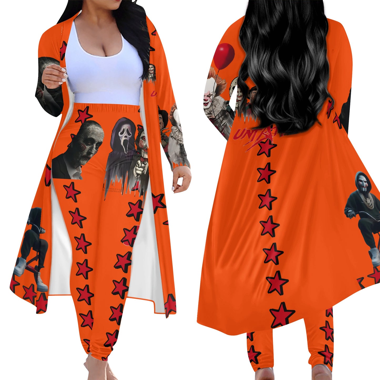 Un-Tamed S.O.S Edition Womens Dark Orange Long Sleeve Cardigan and Leggings 2pcs