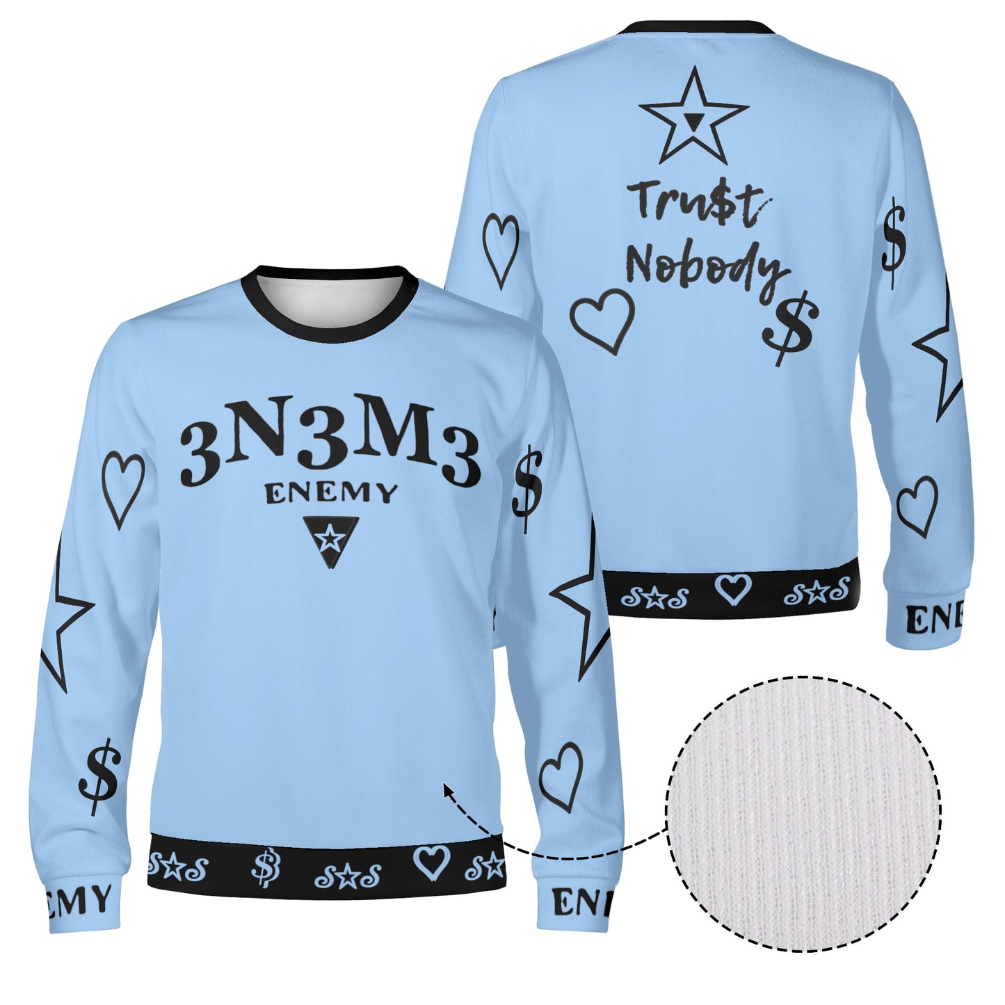 3.N.3.M.3 Enemy S.O.S Limited Edition Black/SkyBlue Adult Crewneck Sweatshirt