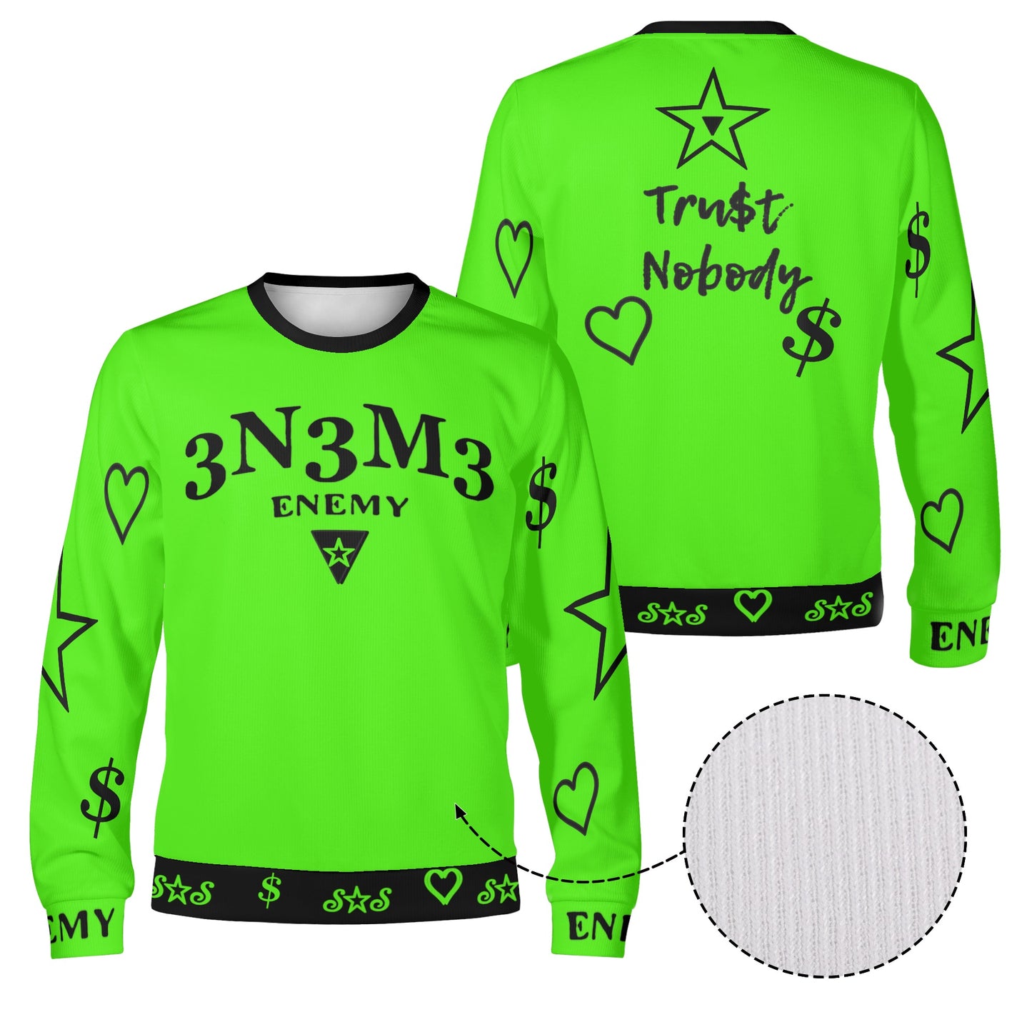 3.N.3.M.3 Enemy S.O.S Limited Edition Black/GooGreen Adult Crewneck Sweatshirt